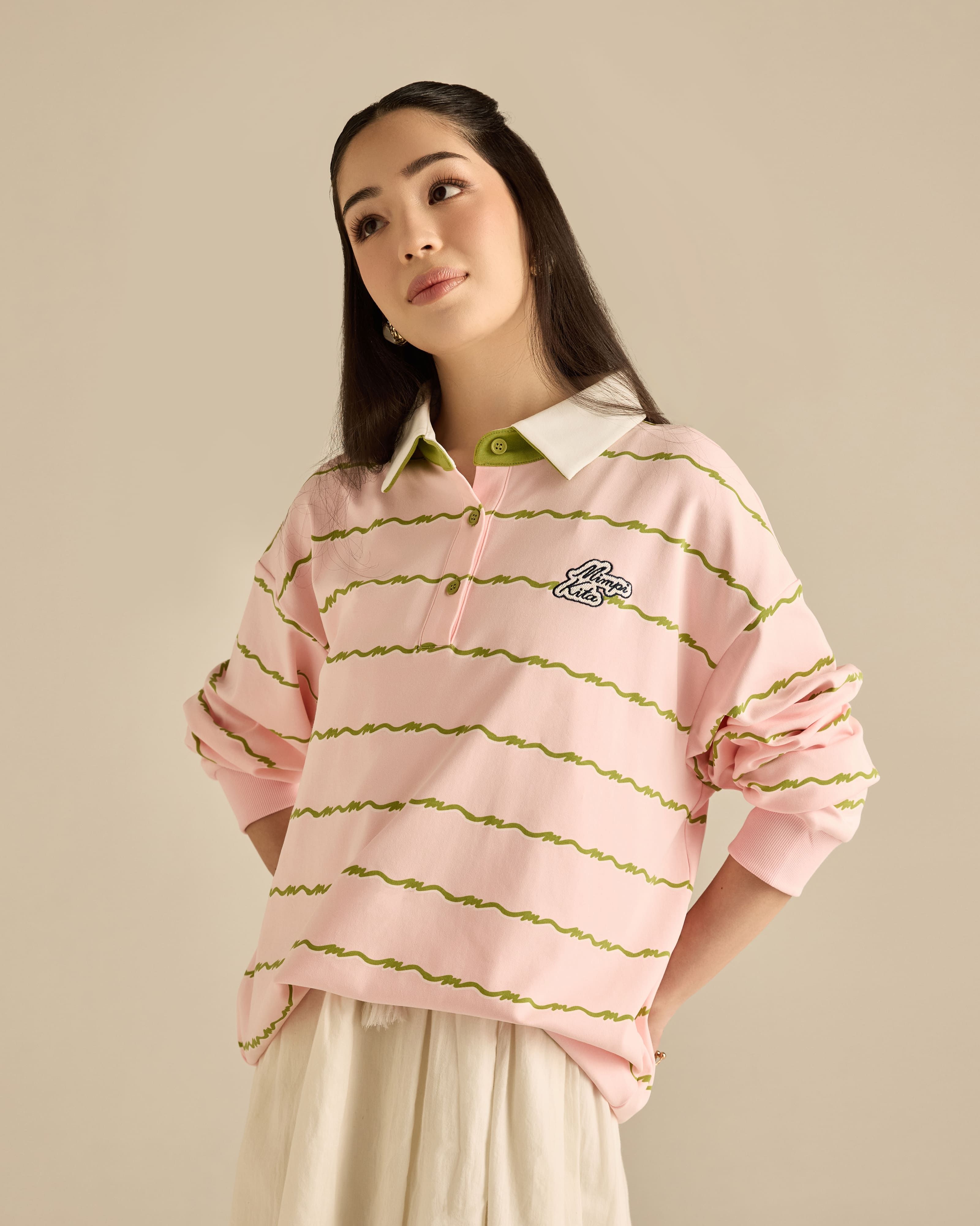 Josie Soft Pink Collared Striped Top