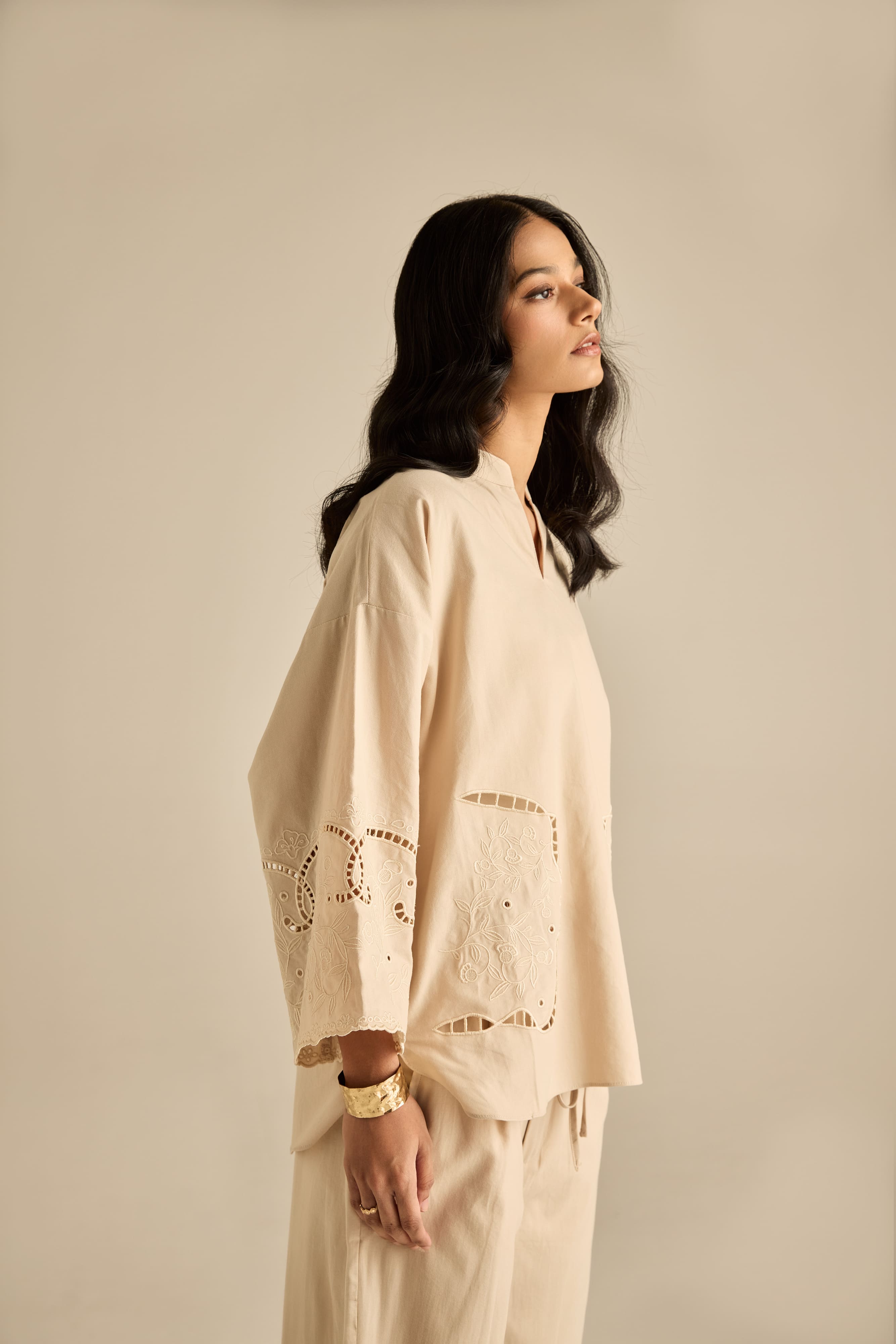 Aura Nude Embroidered Boxy Top