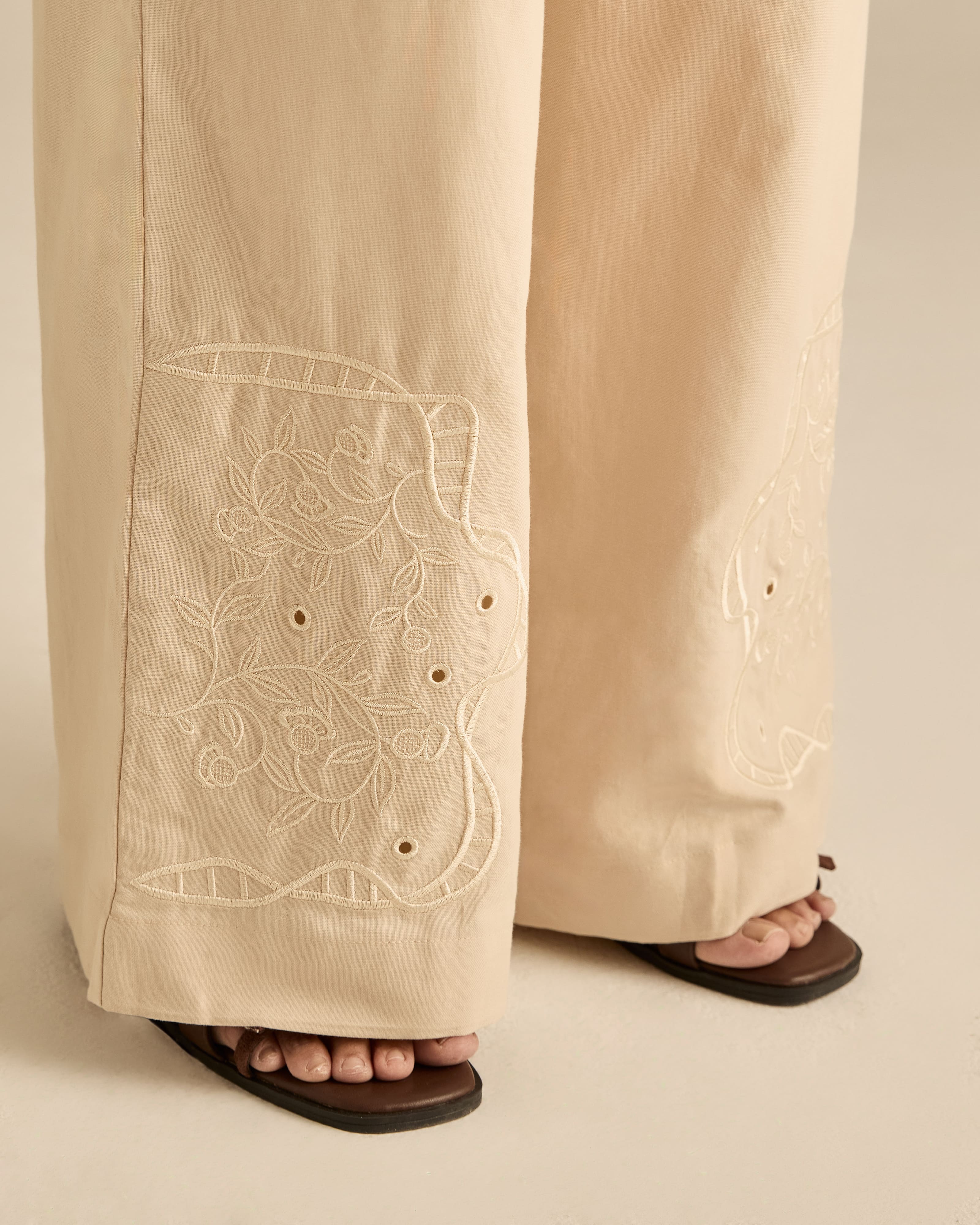 Aura Nude Embroidered Pants