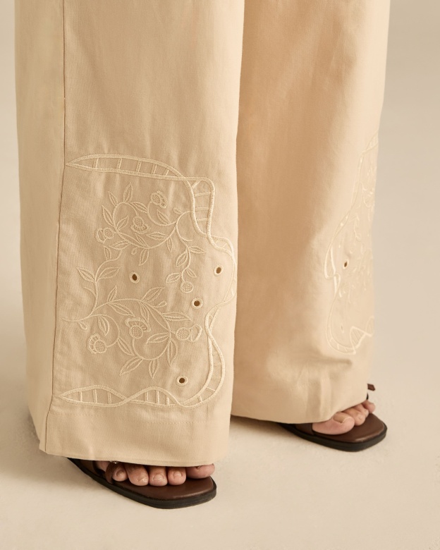 Aura Nude Embroidered Pants