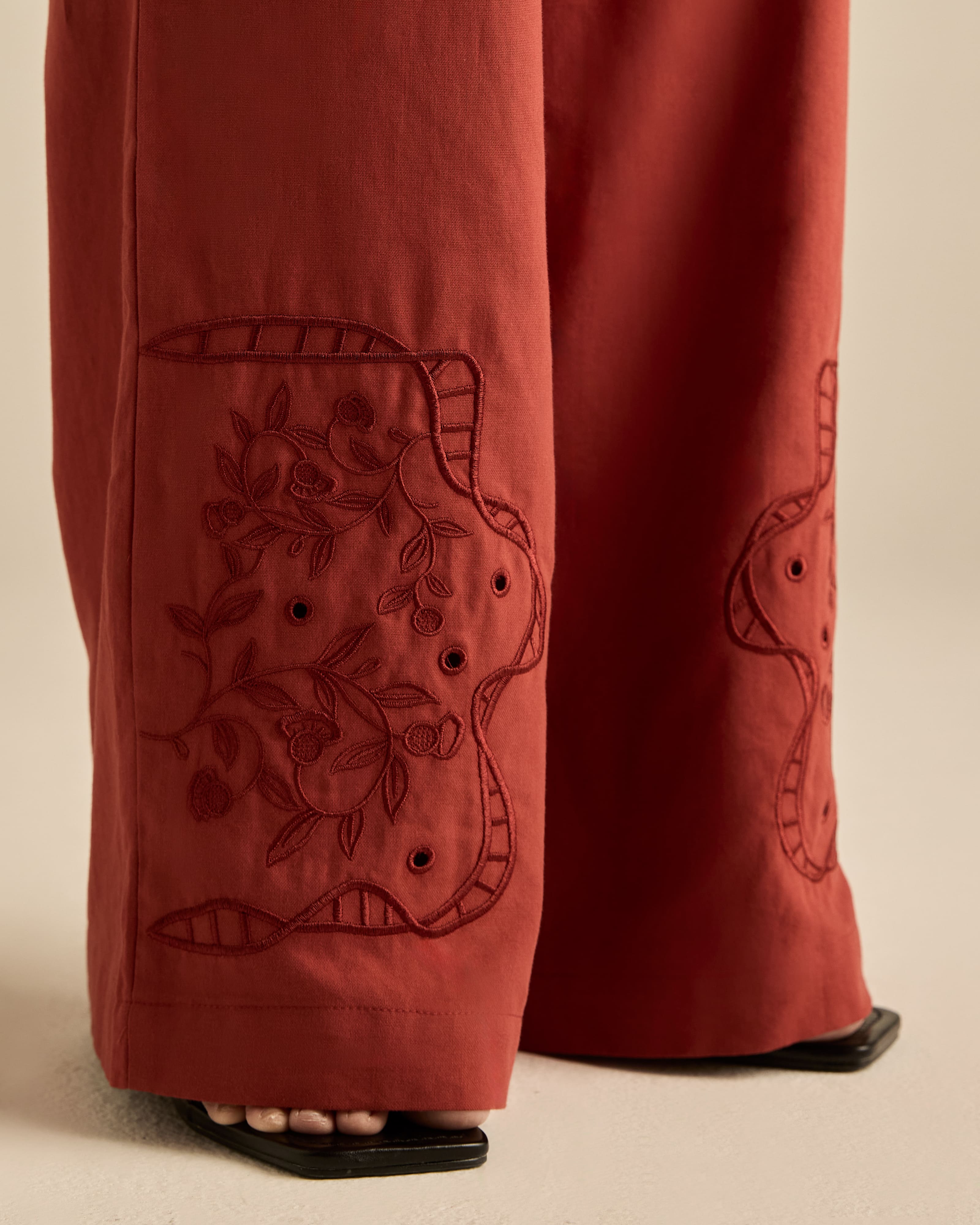 Aura Brown Embroidered Pants