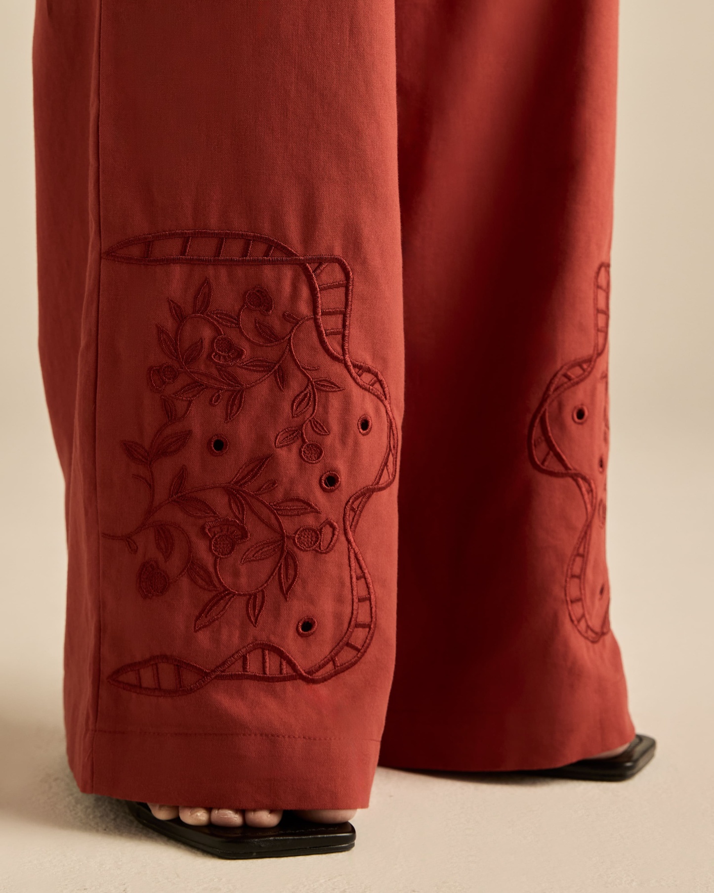Aura Brown Embroidered Pants