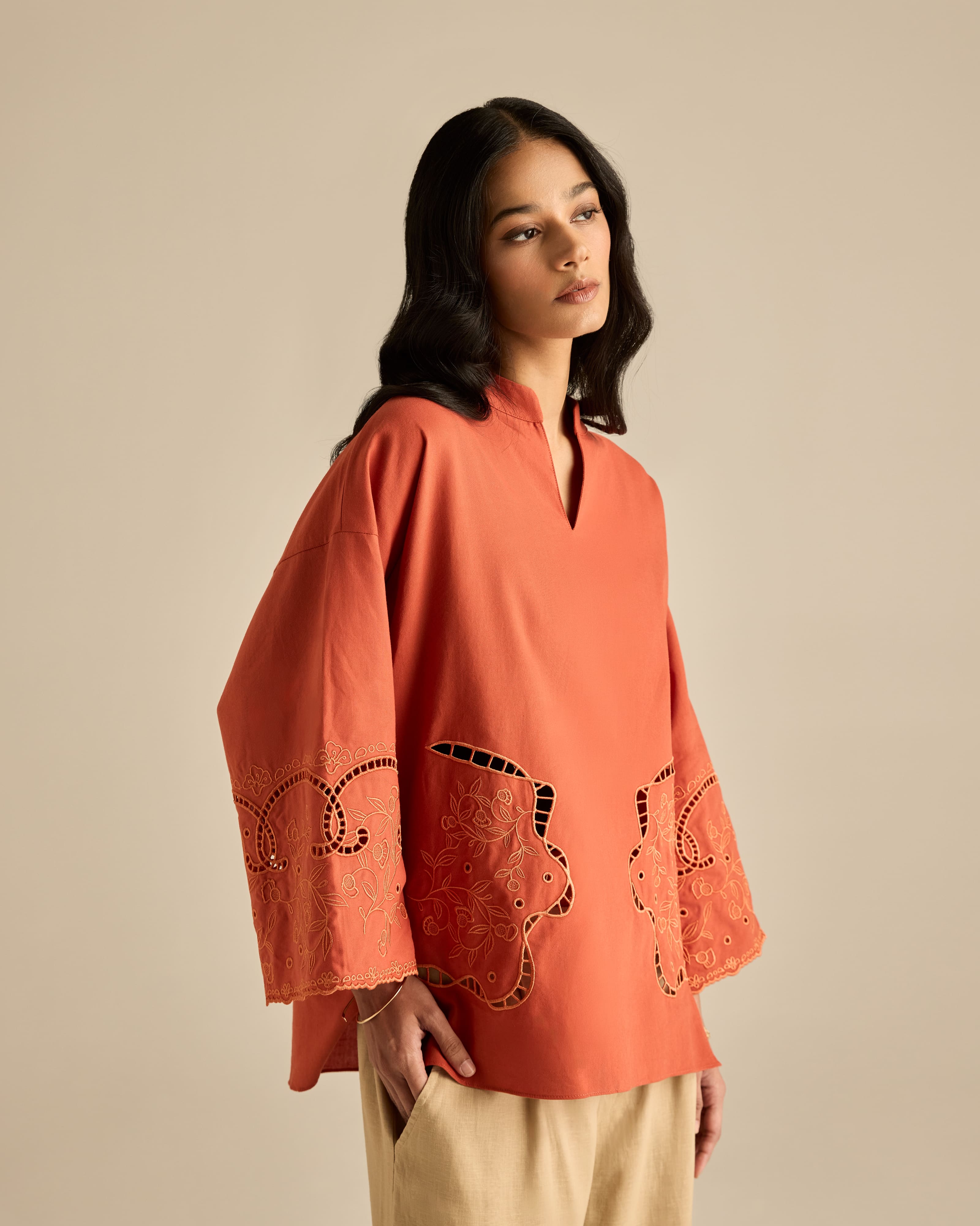 Aura Brick Embroidered Boxy Top