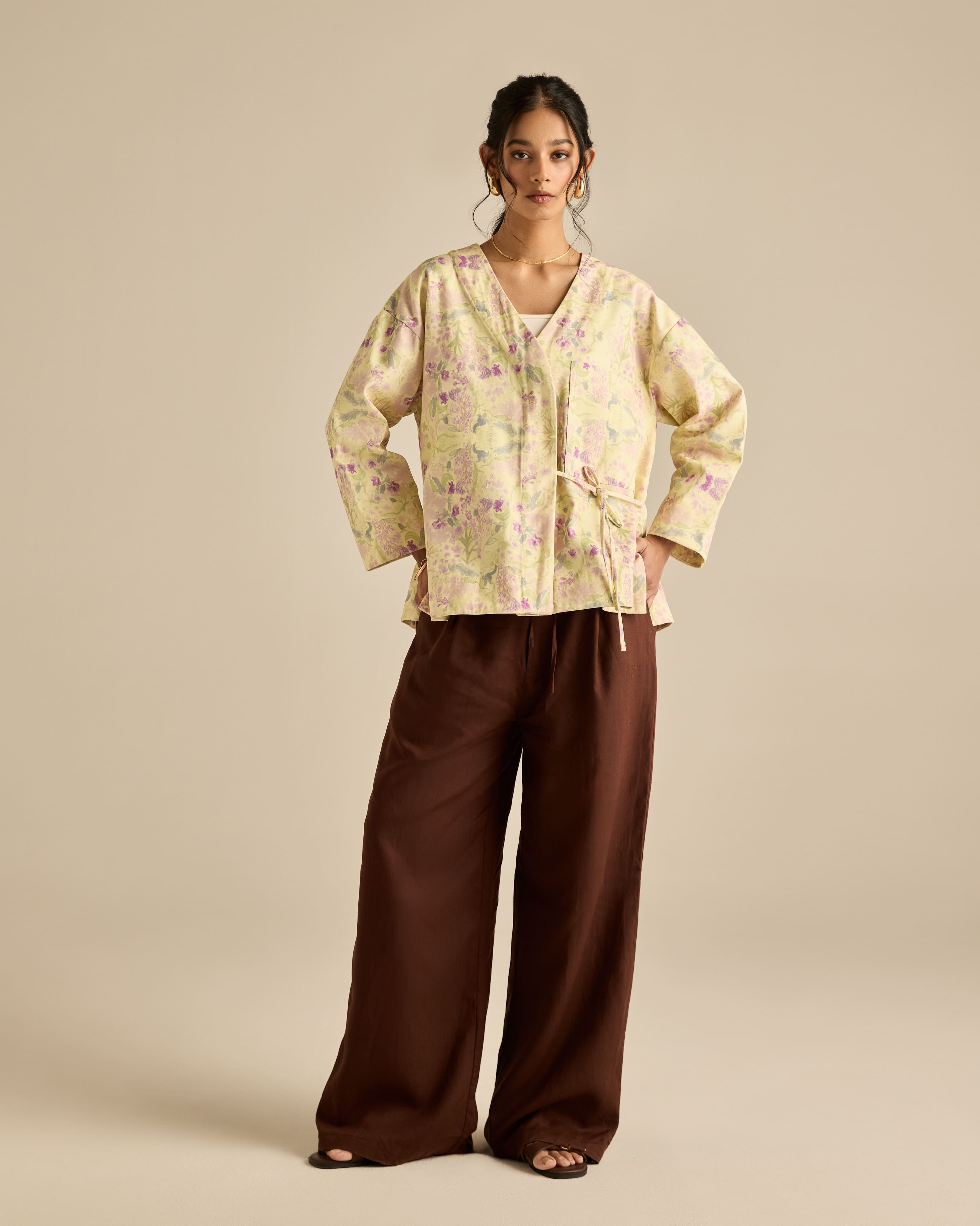 Esme Yellow Printed Cotton Kimono
