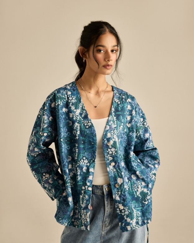 Esme Blue Printed Cotton Kimono