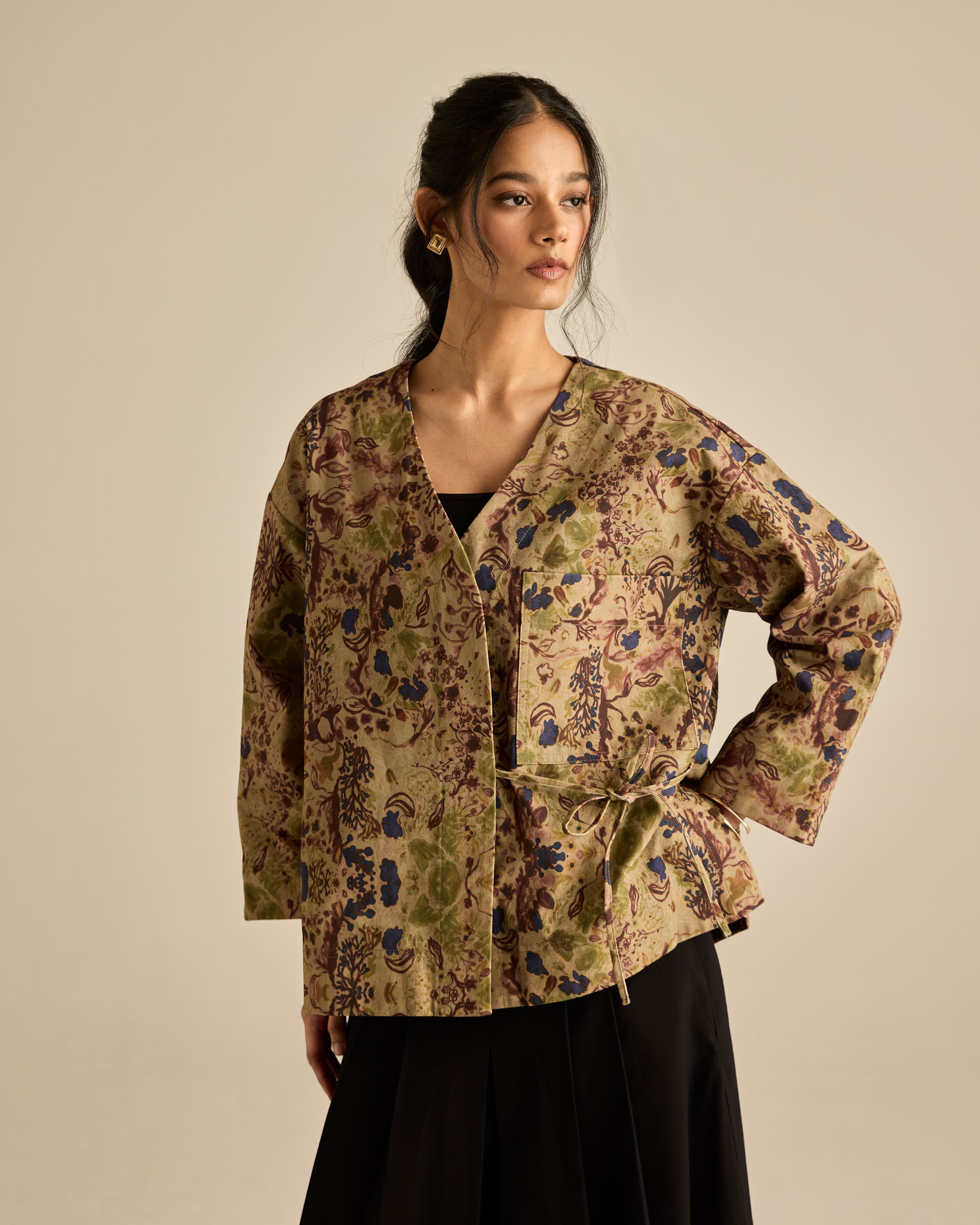 Esme Green Printed Cotton Kimono
