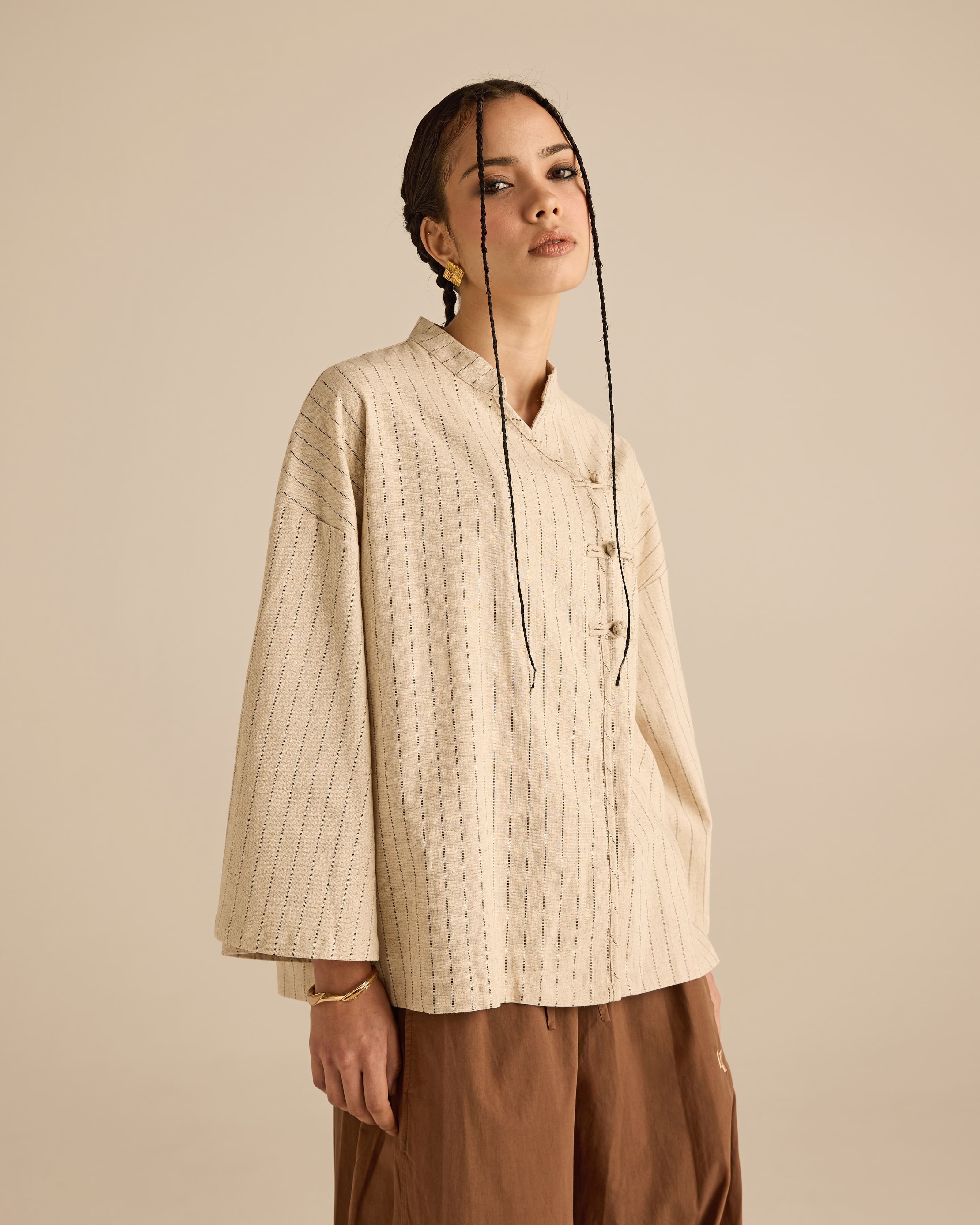 Nadra Nude Stripe Boxy Top