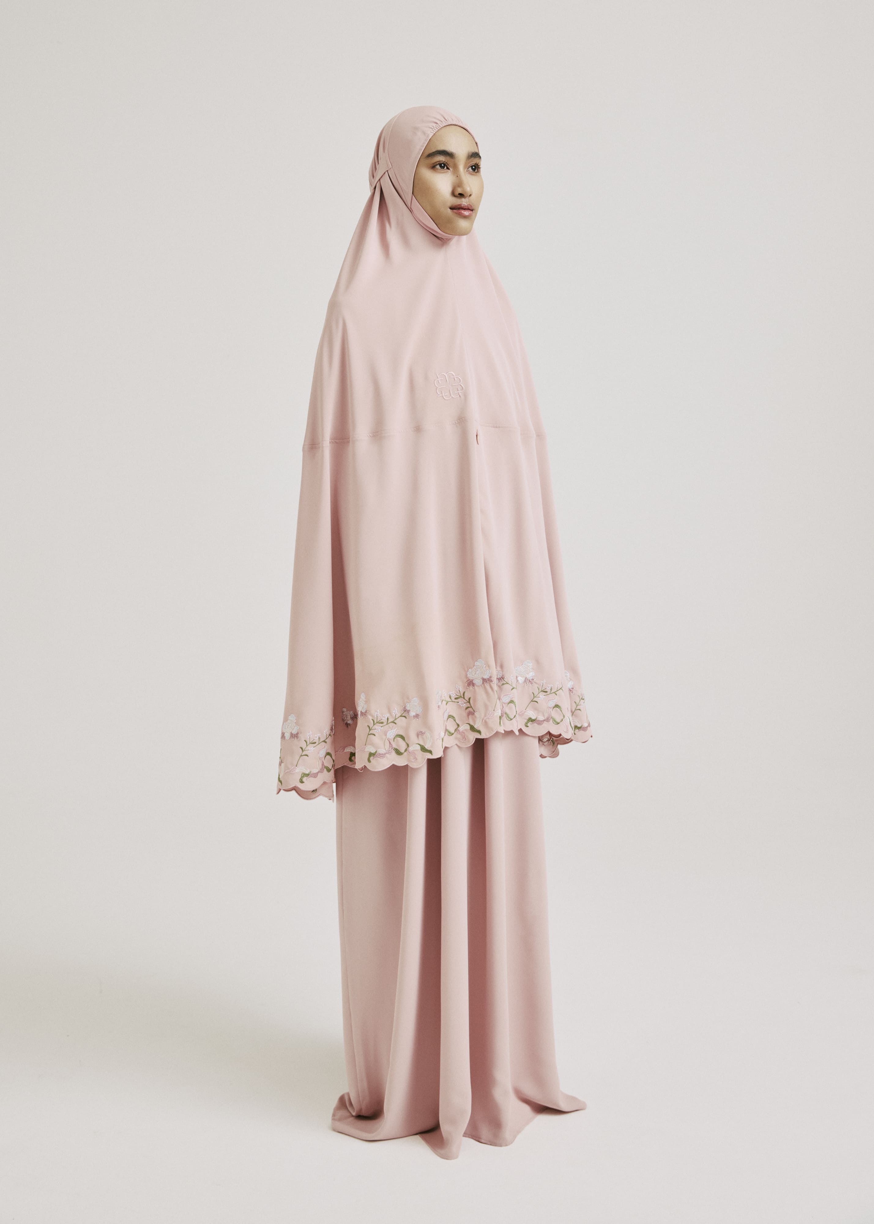 Sameeya Dusty Pink Embroidered Telekung