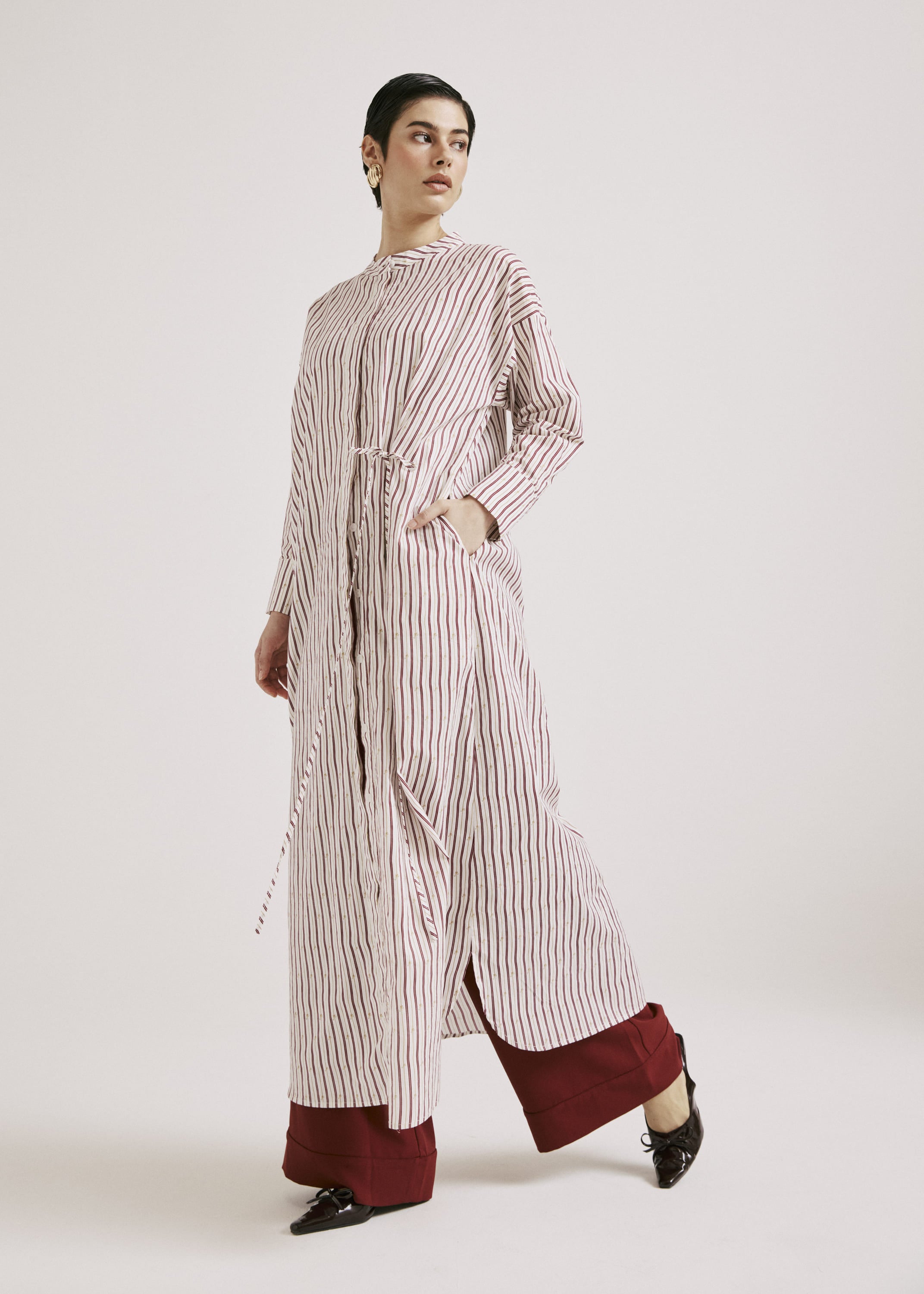 Ayva White-Maroon Printed Long Dress