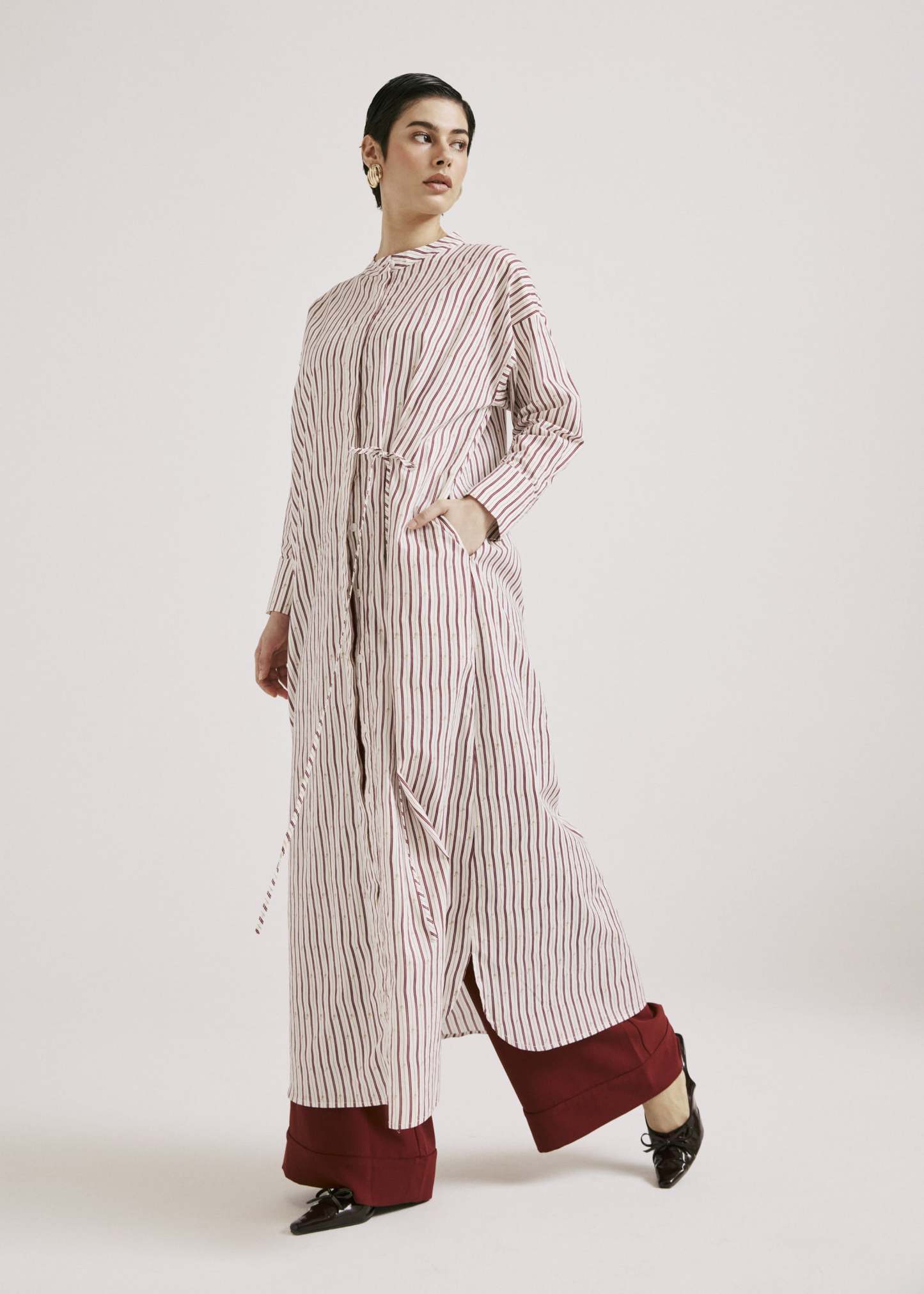 Ayva White-Maroon Printed Long Dress