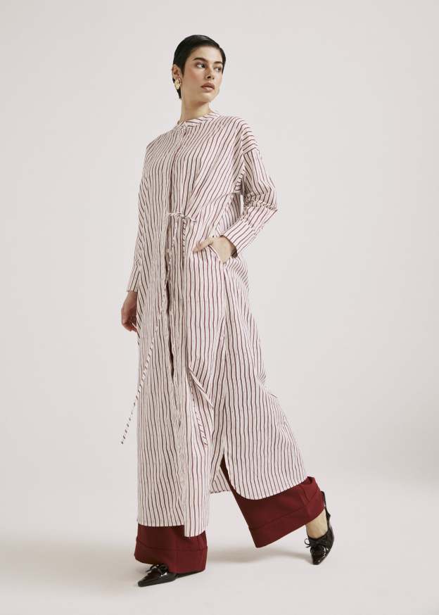 Ayva White-Maroon Printed Long Dress