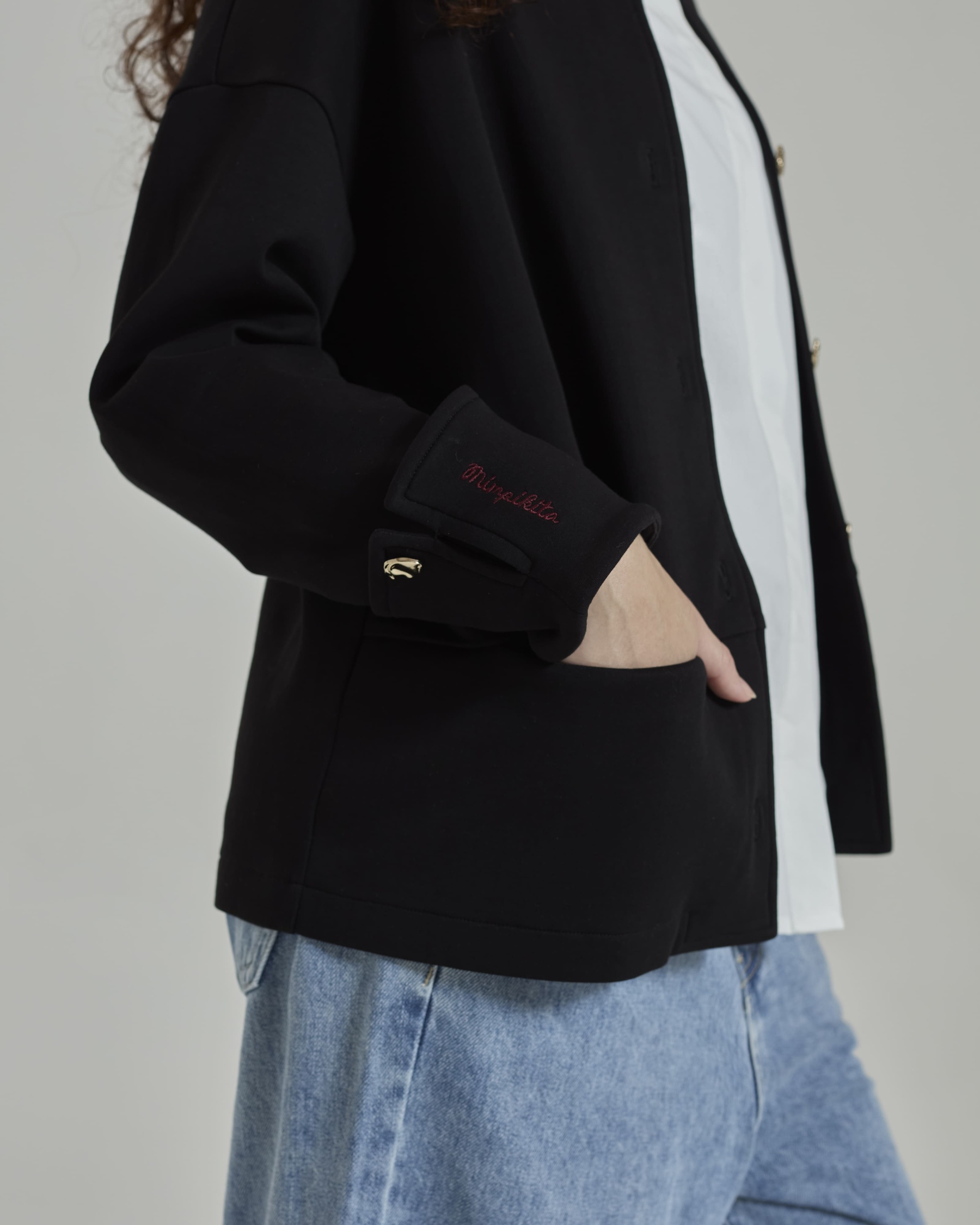 Donna Black Monogram Structured Jacket