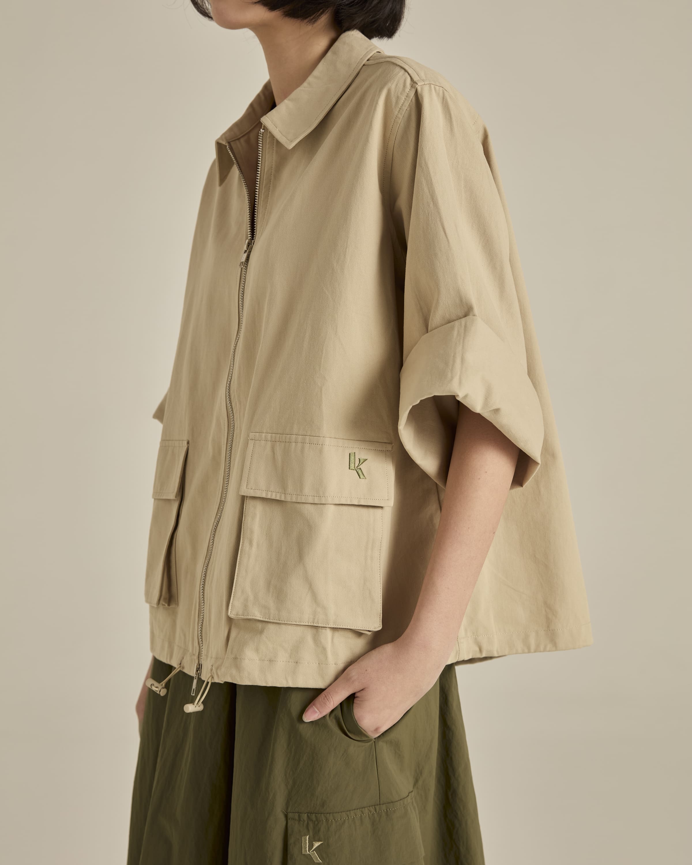 Beige Double Zipper Jacket