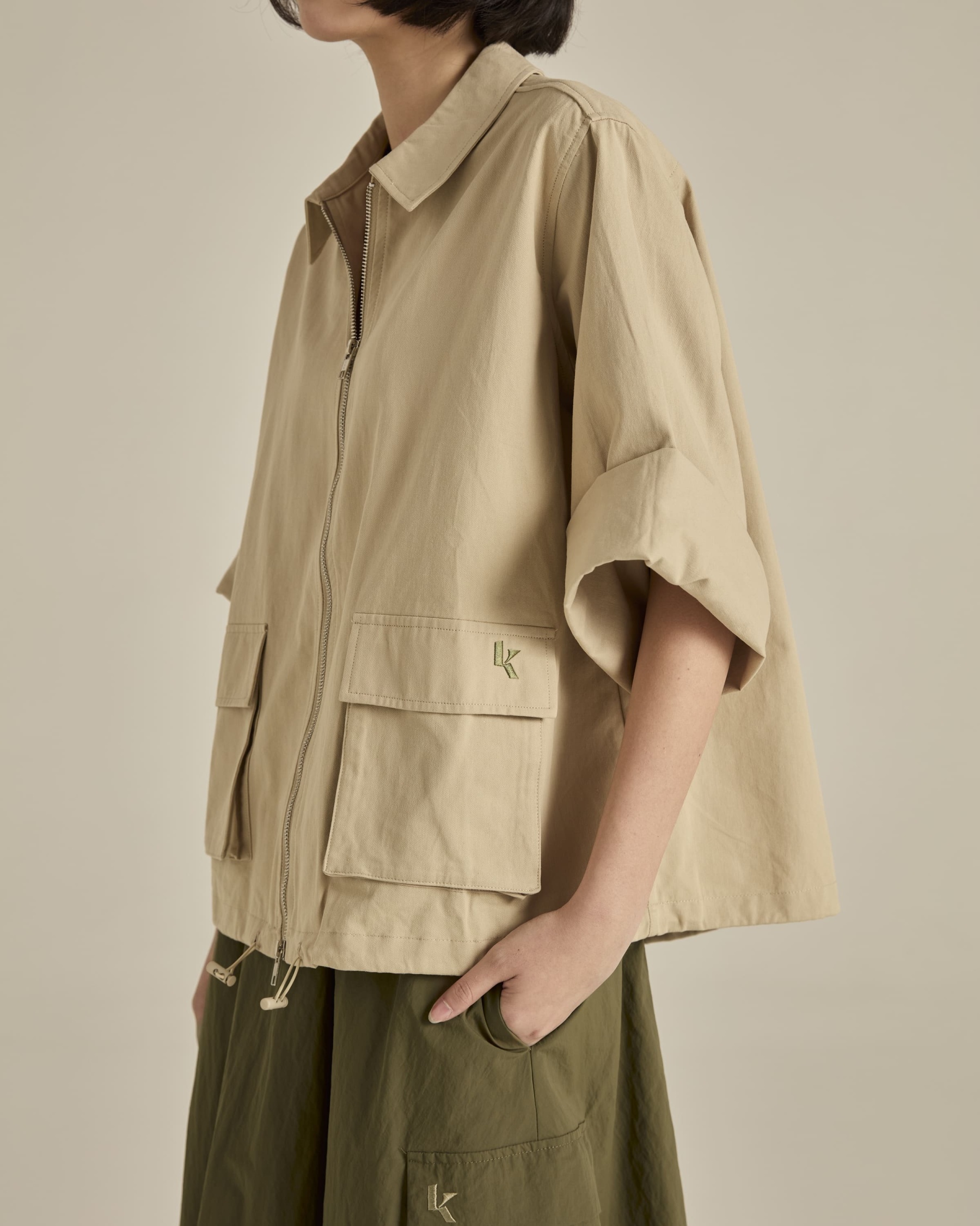 Beige Double Zipper Jacket