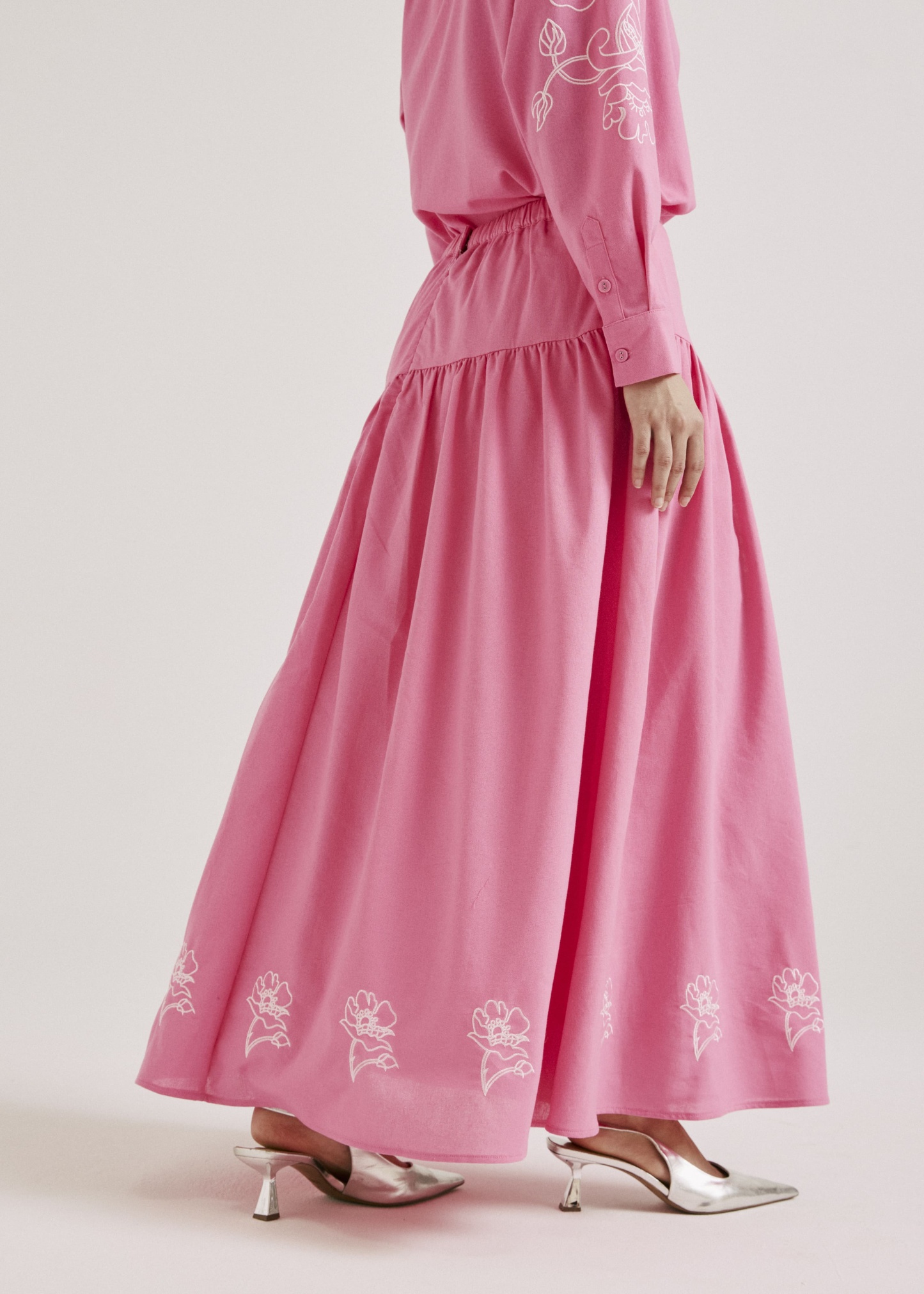 Meira Dark Pink Embroidered Linen Skirt