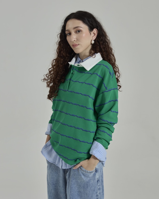 Josie Green Collared Striped Top