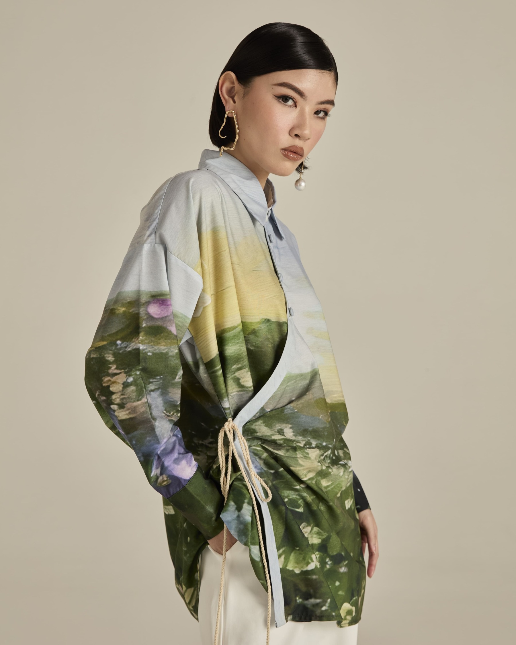 Panorama Sky Blue Asymmetric Shirt