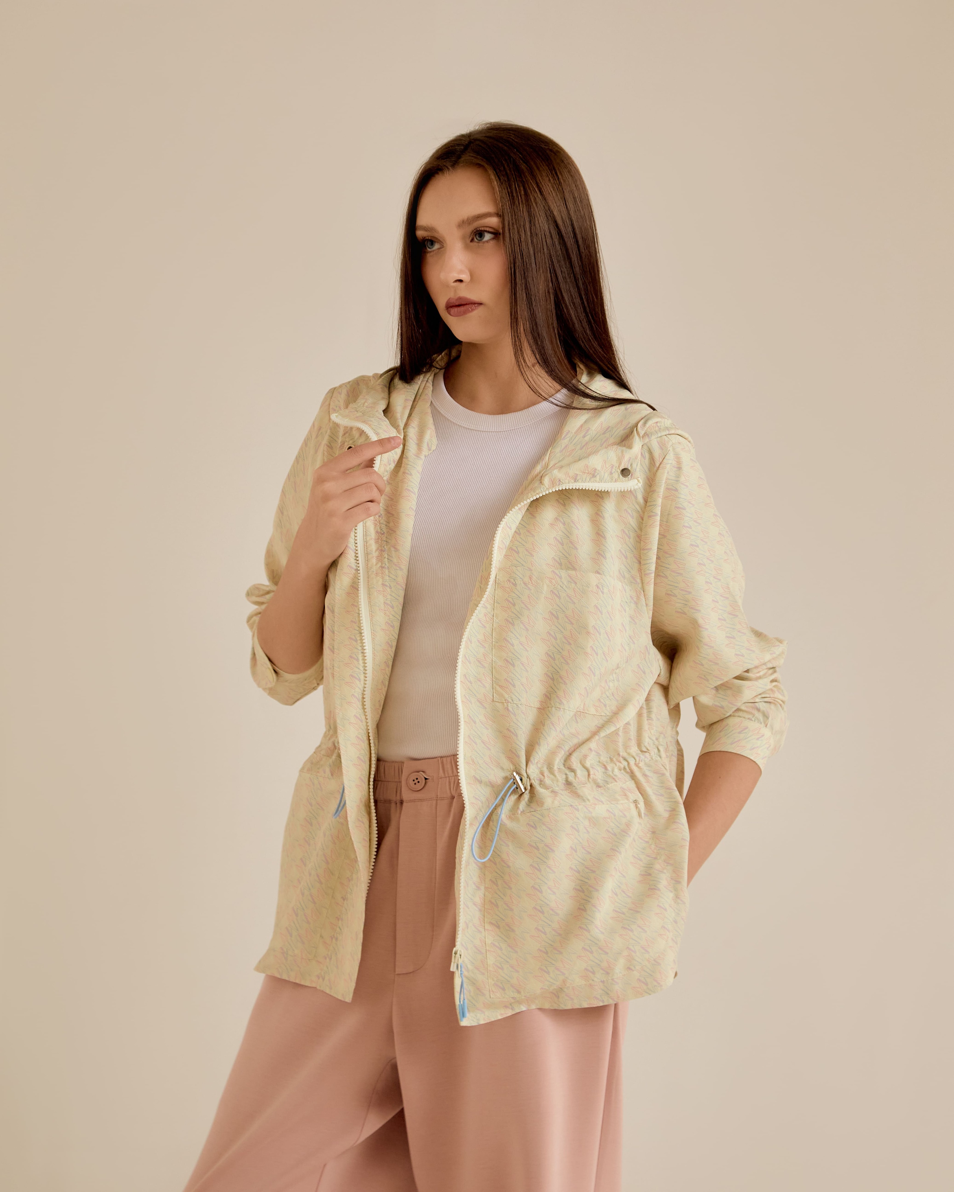 Misha Soft Yellow Printed Parka Jacket
