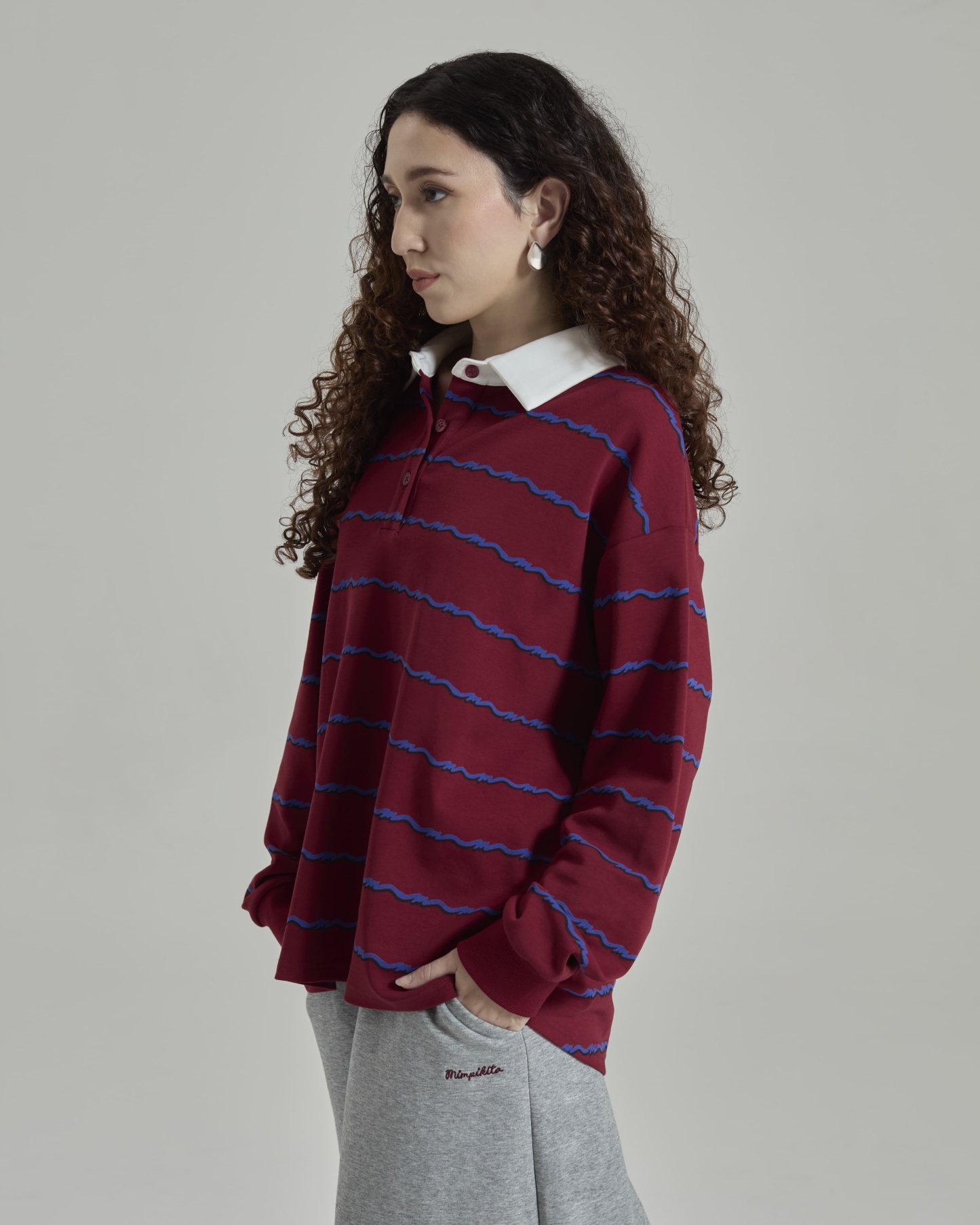 Josie Maroon Collared Striped Top
