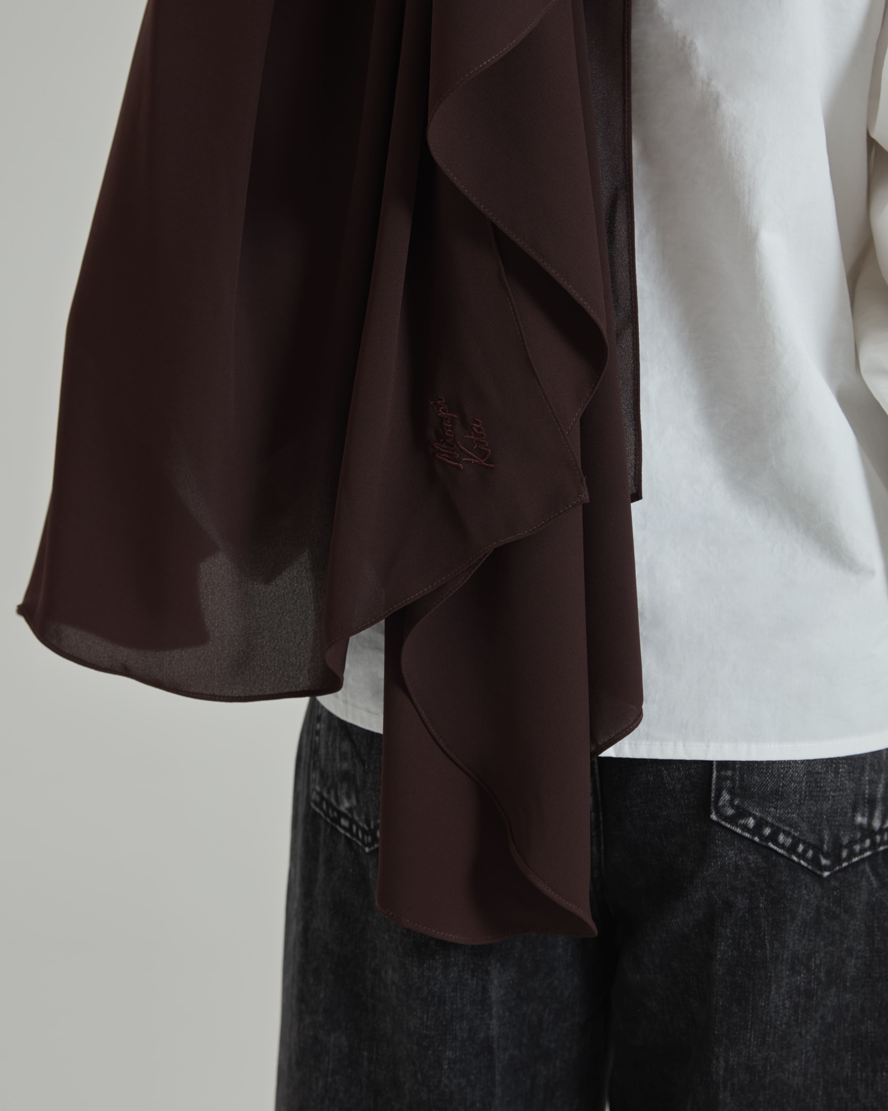 Leya Dark Brown Embroidered Chiffon Shawl