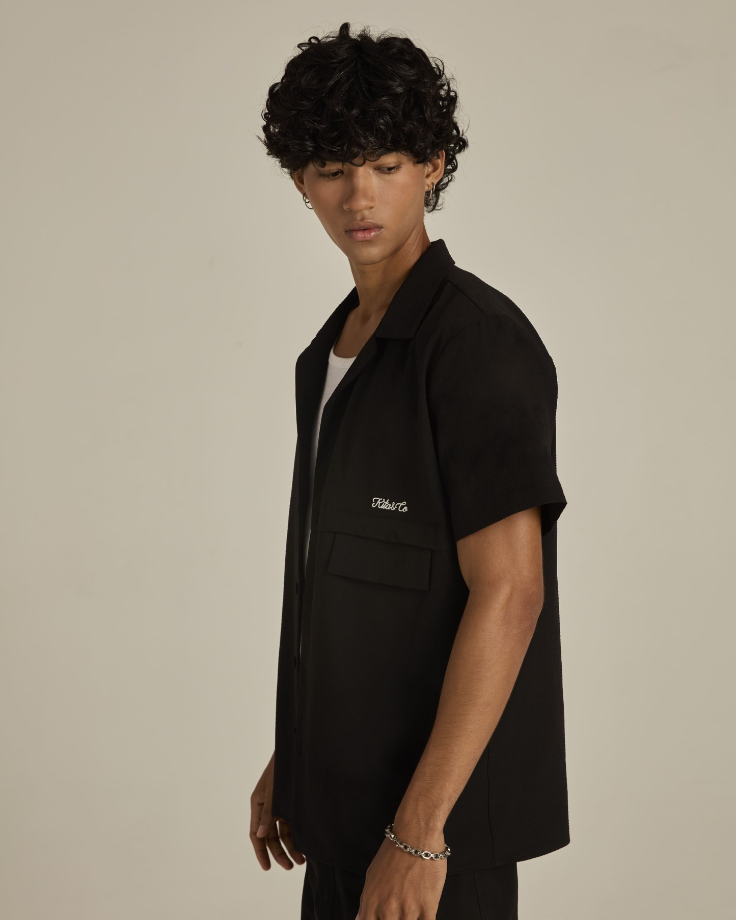 Black Textured Short Sleeve Shirt