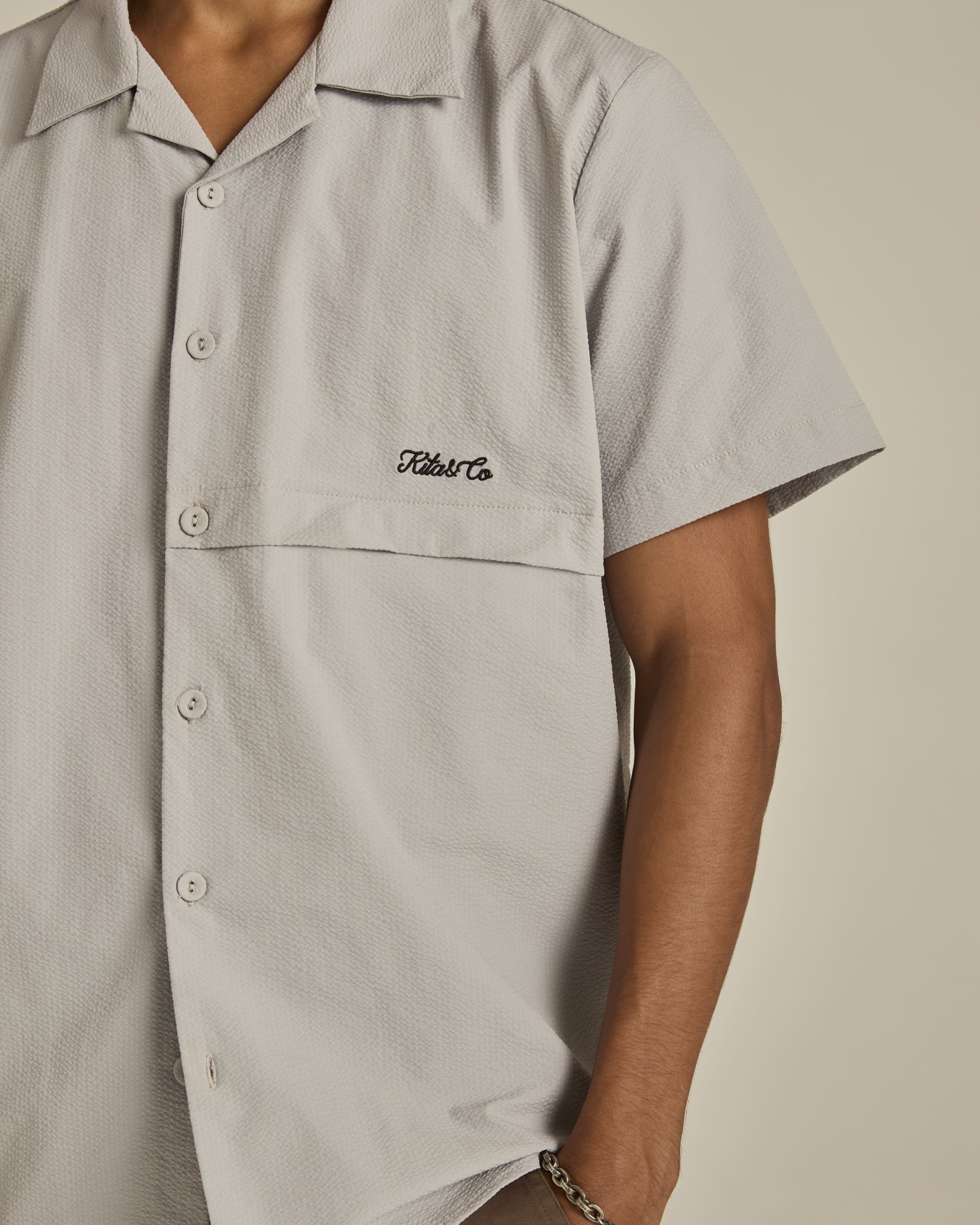 Grey Textured Short Sleeve Shirt