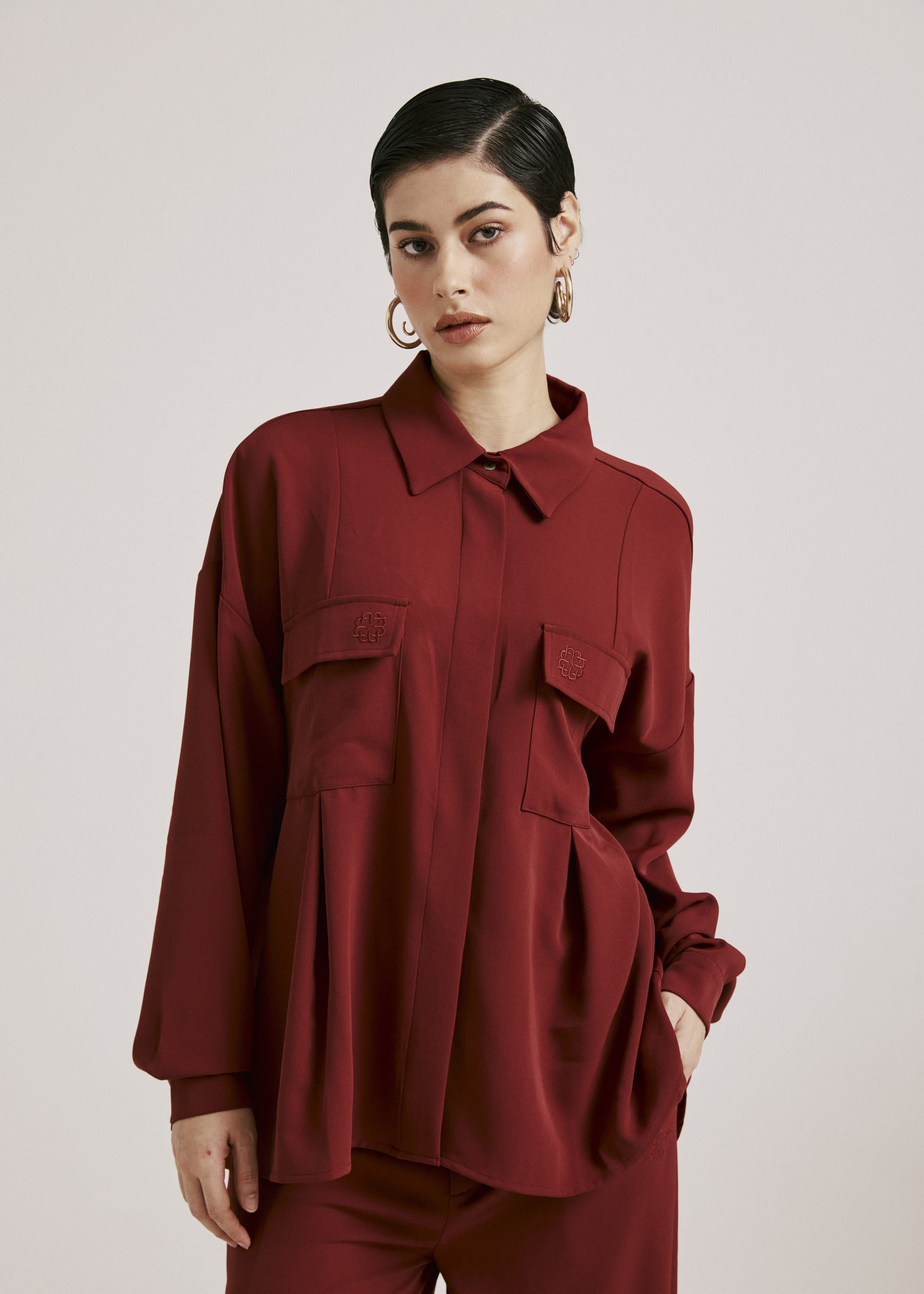 Nadya Burnt Maroon Monogram Loose Shirt