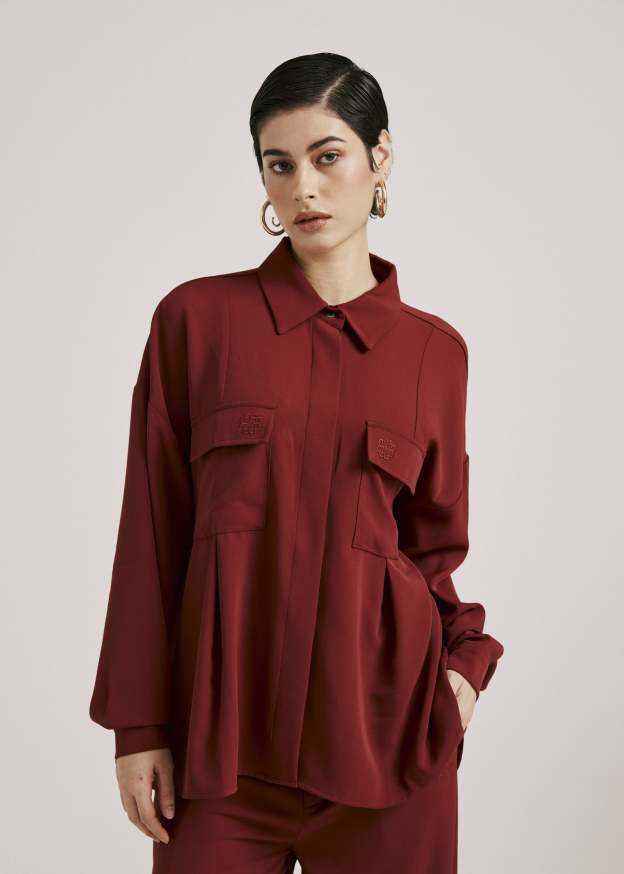 Nadya Burnt Maroon Monogram Loose Shirt