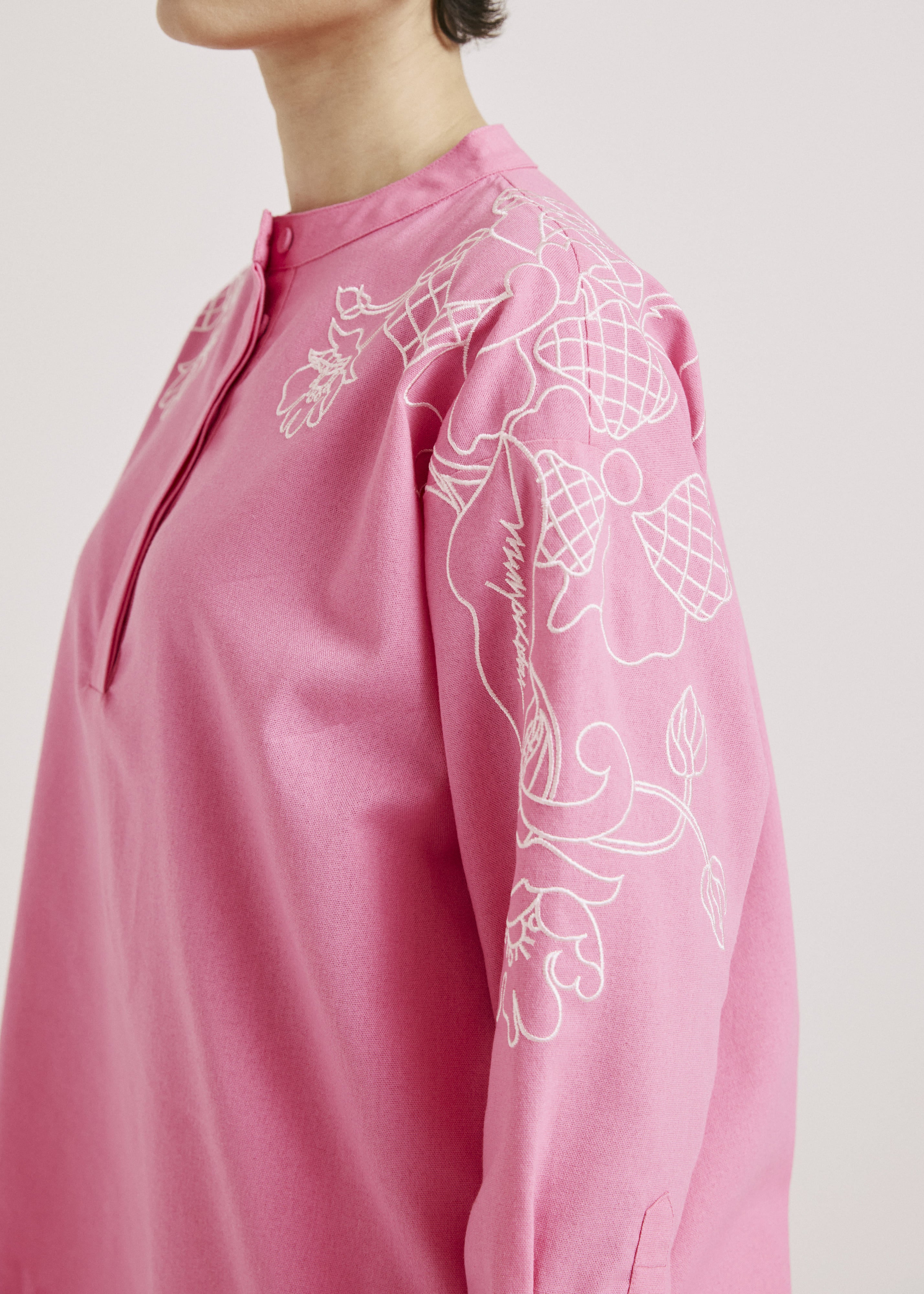 Meira Dark Pink Embroidered Linen Top