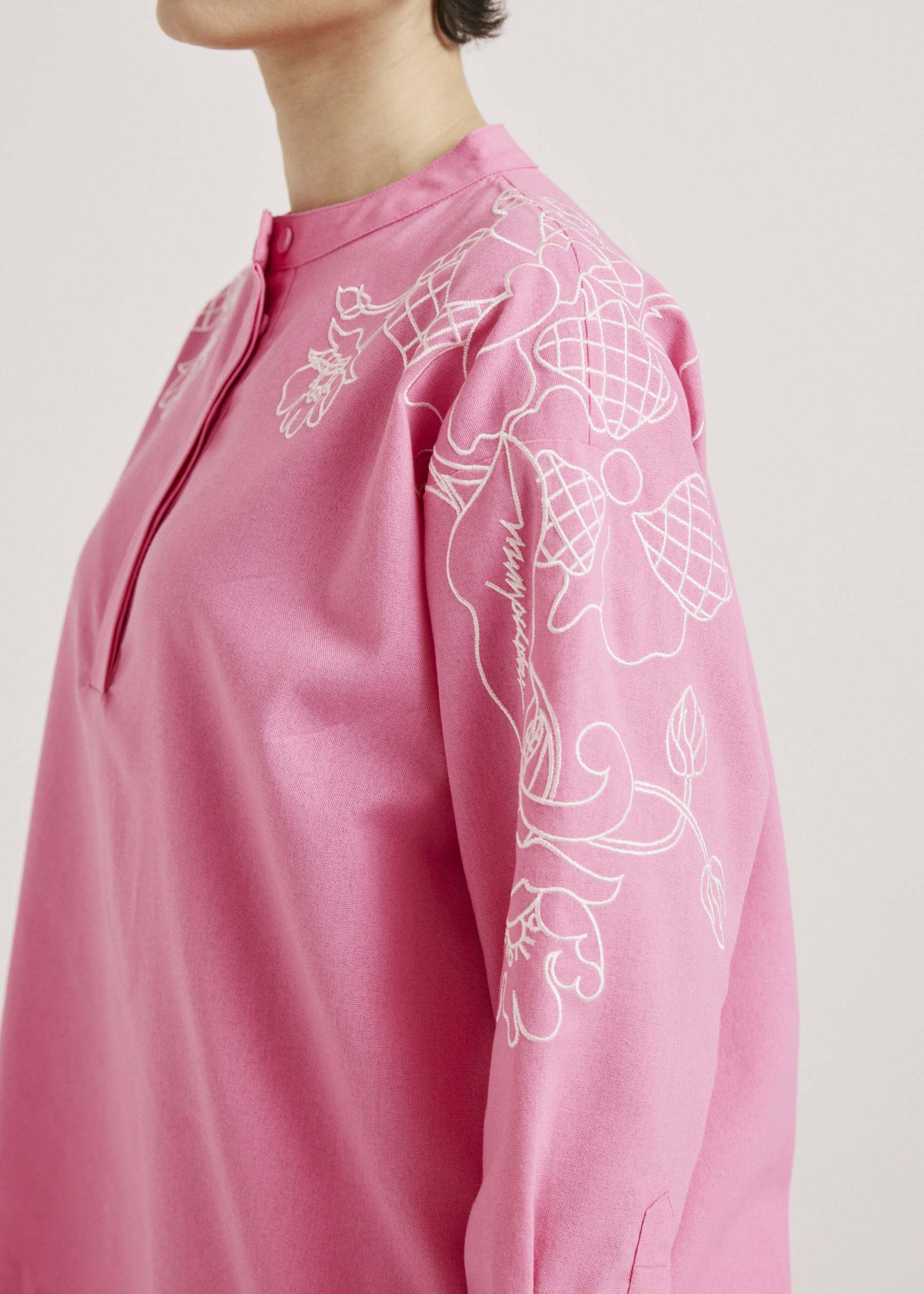 Meira Dark Pink Embroidered Linen Top