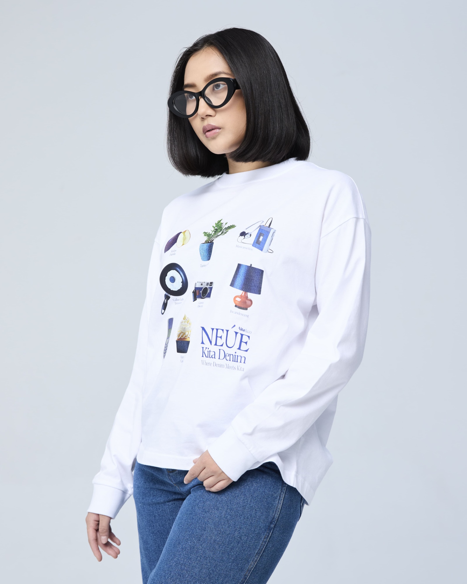 White Kita Denim Graphic Jumper