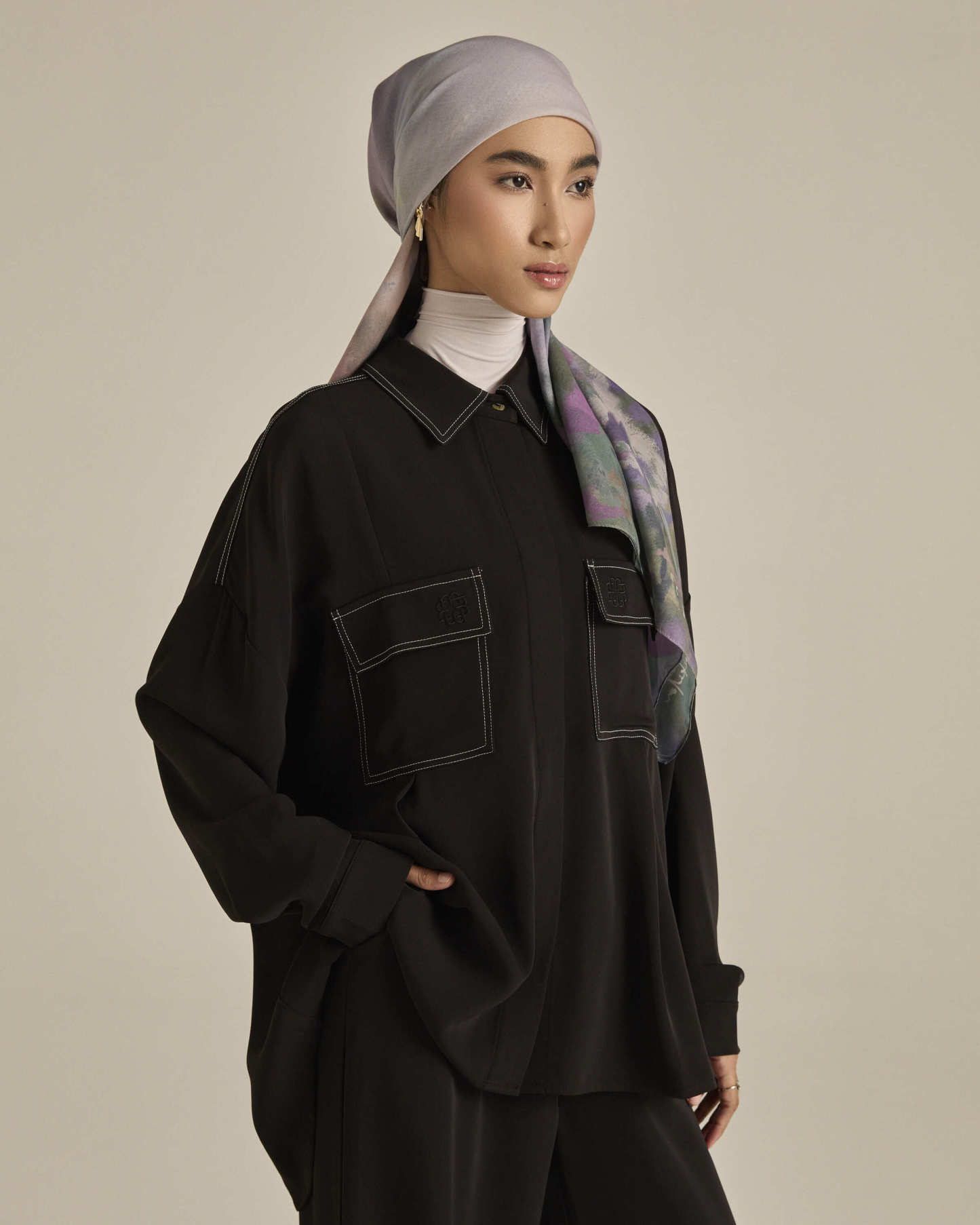 Nadya Black Monogram Loose Shirt