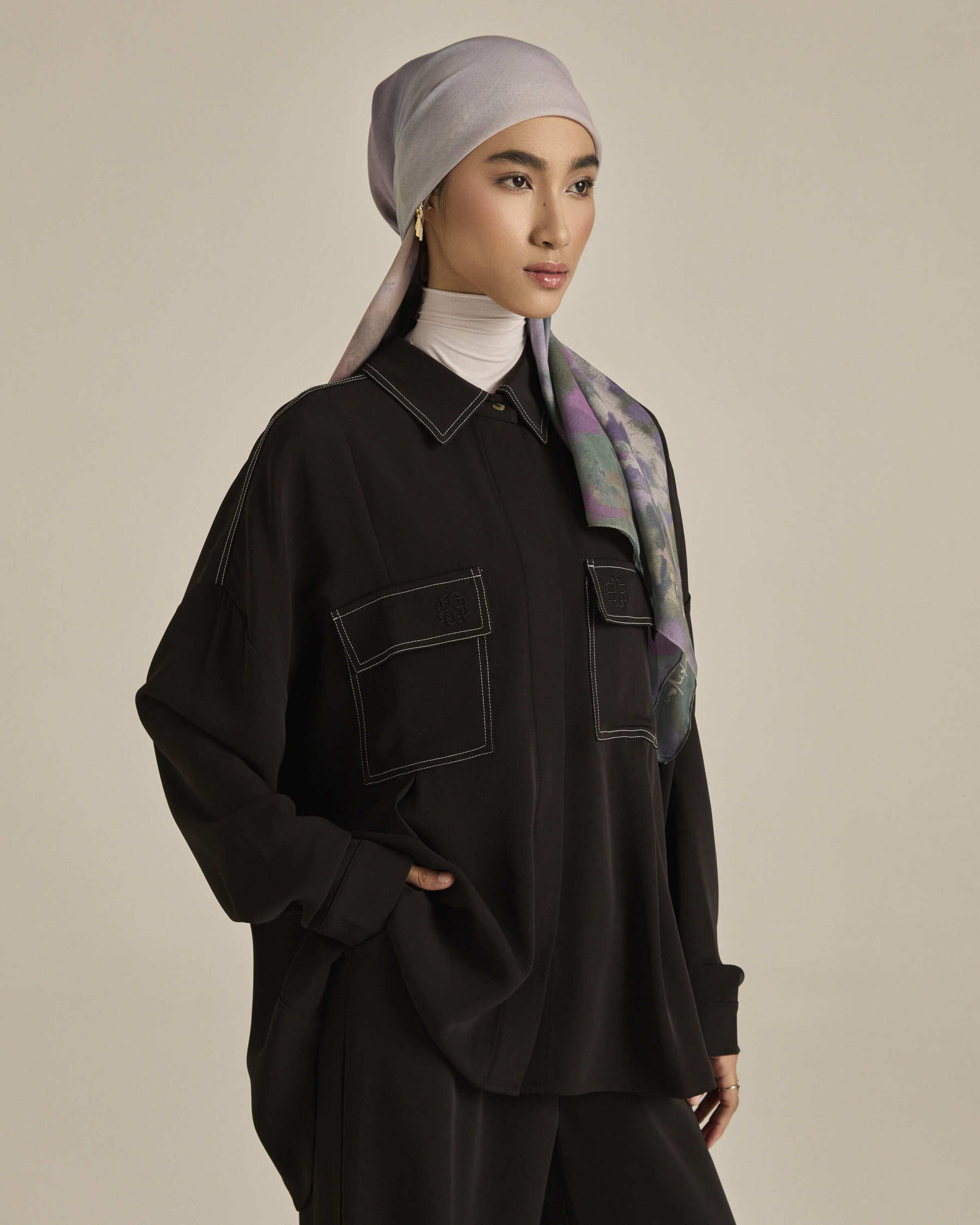 Nadya Black Monogram Loose Shirt