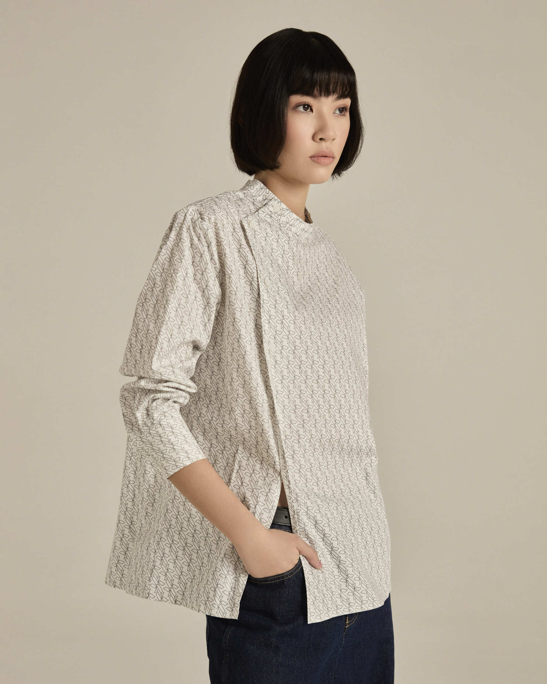 White Asymmetric Printed Shirt