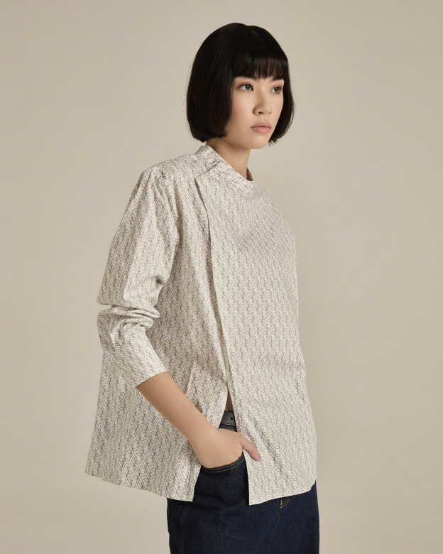 White Asymmetric Printed Shirt