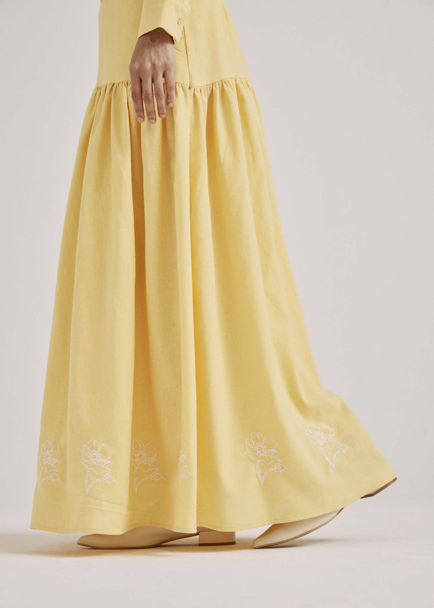 Meira Lemon Yellow Embroidered Linen Skirt
