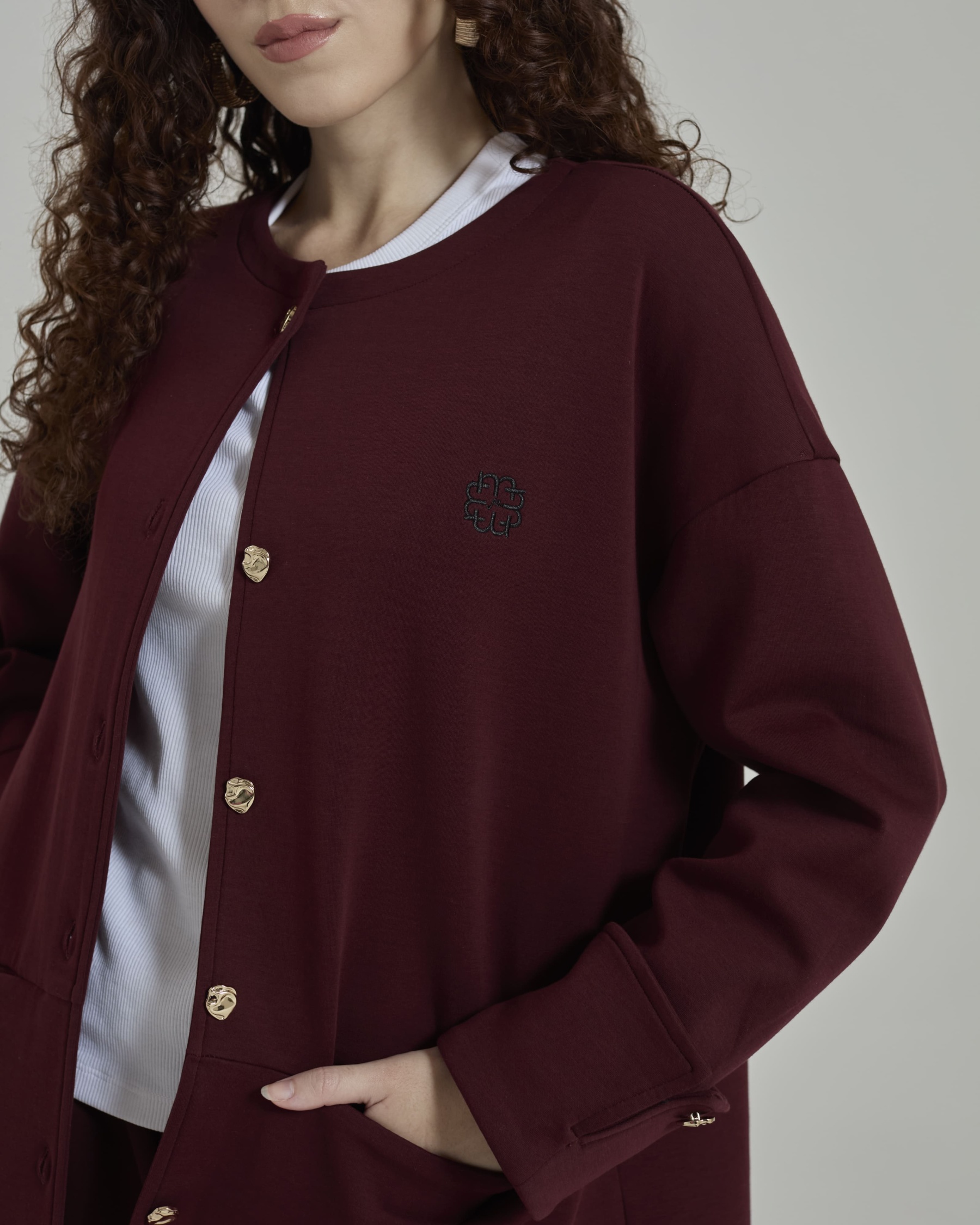 Donna Maroon Monogram Structured Jacket