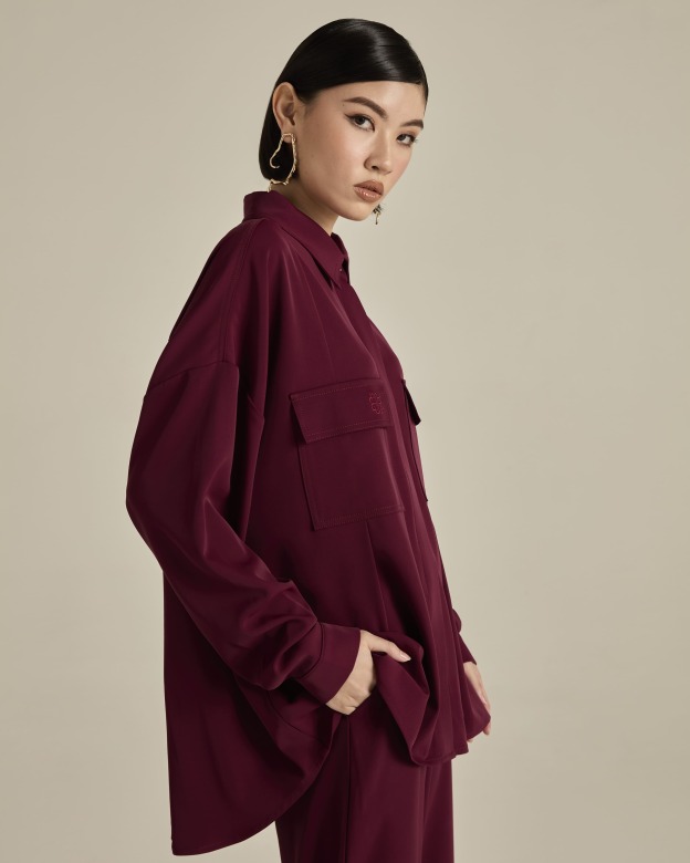 Nadya Plum Monogram Loose Shirt