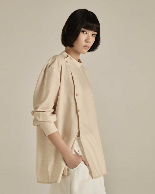 Nude Asymmetric Printed Shirt