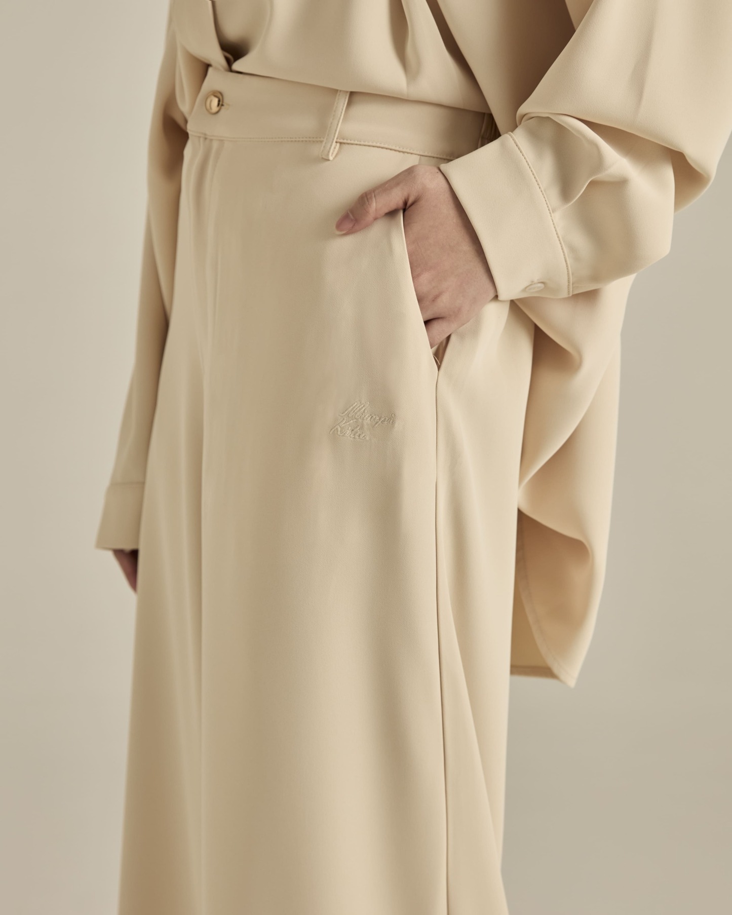 Nadya Soft Beige Monogram Loose Pants