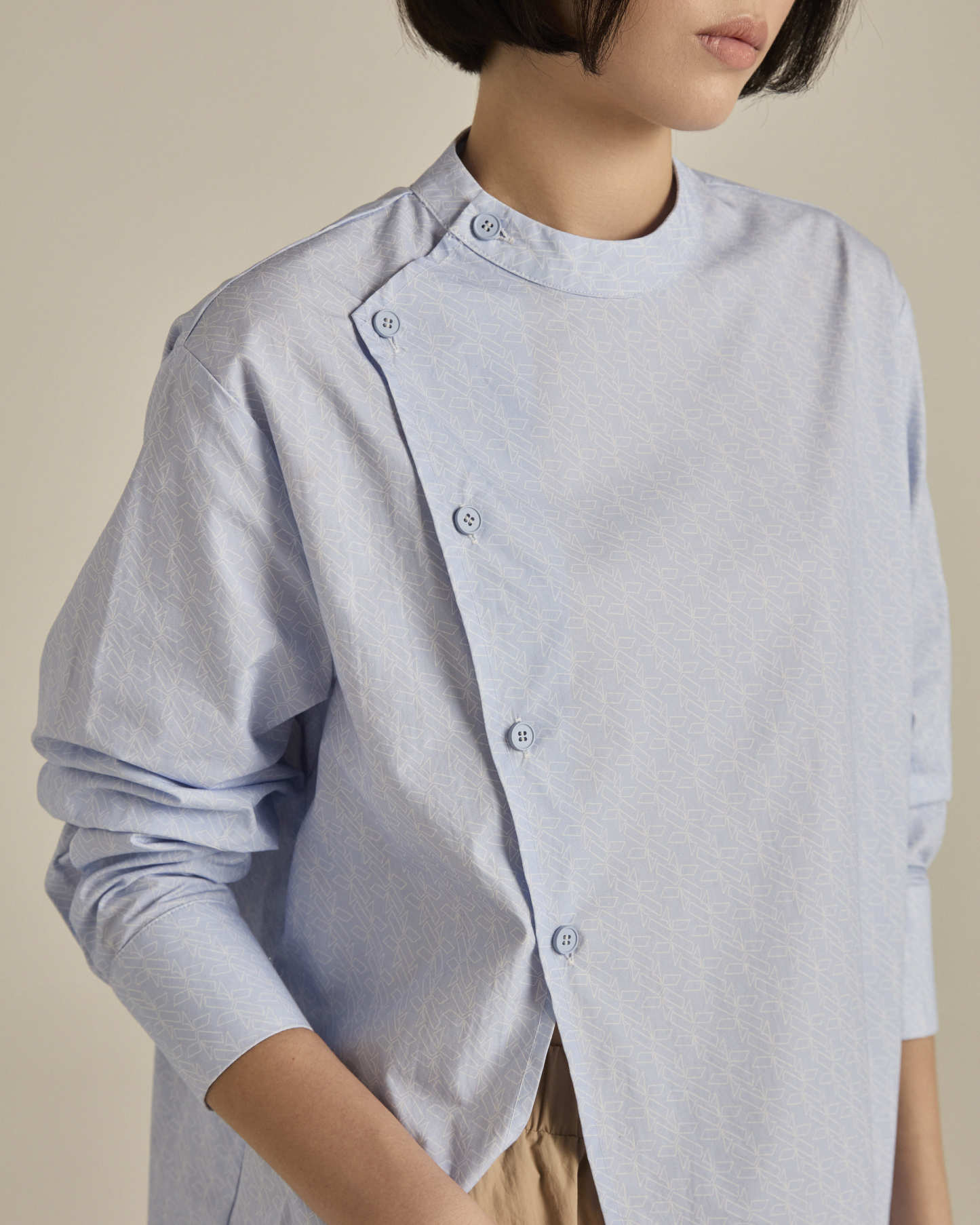 Light Blue Asymmetric Printed Shirt
