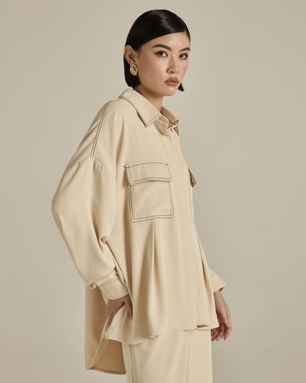 Nadya Soft Beige Monogram Loose Shirt