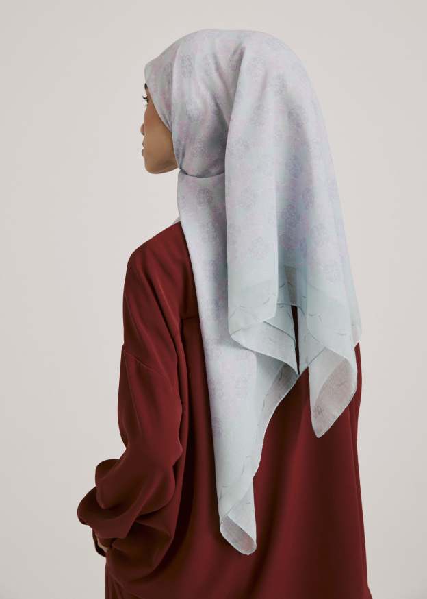 Ruya Pale Turquoise Monogram Square Voile Scarf