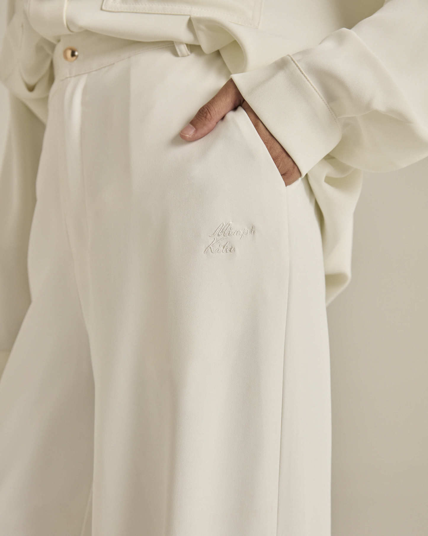 Nadya White Monogram Loose Pants