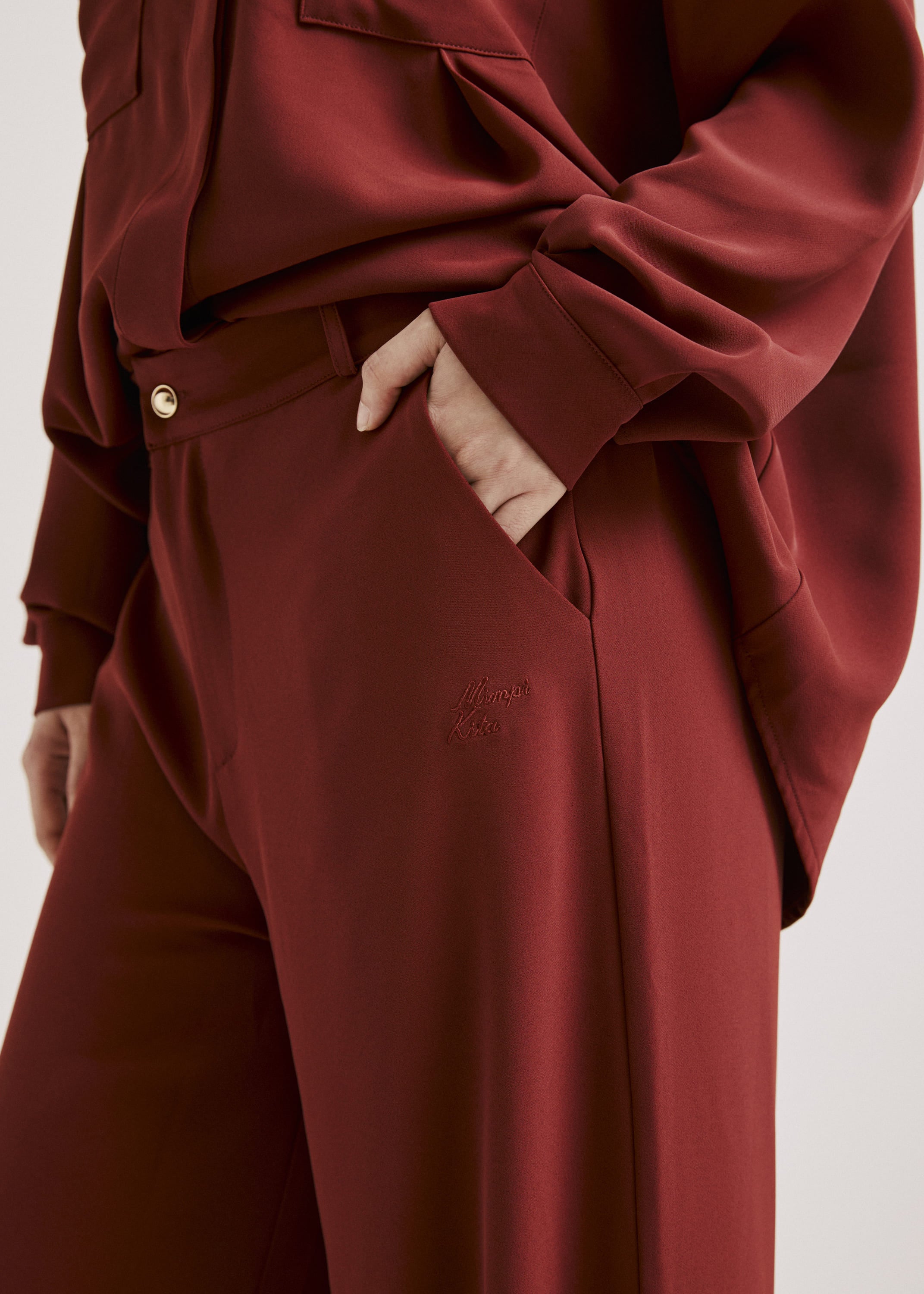 Nadya Burnt Maroon Monogram Loose Pants