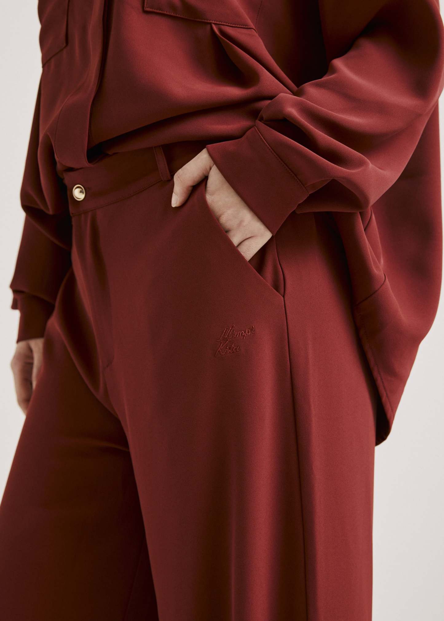 Nadya Burnt Maroon Monogram Loose Pants