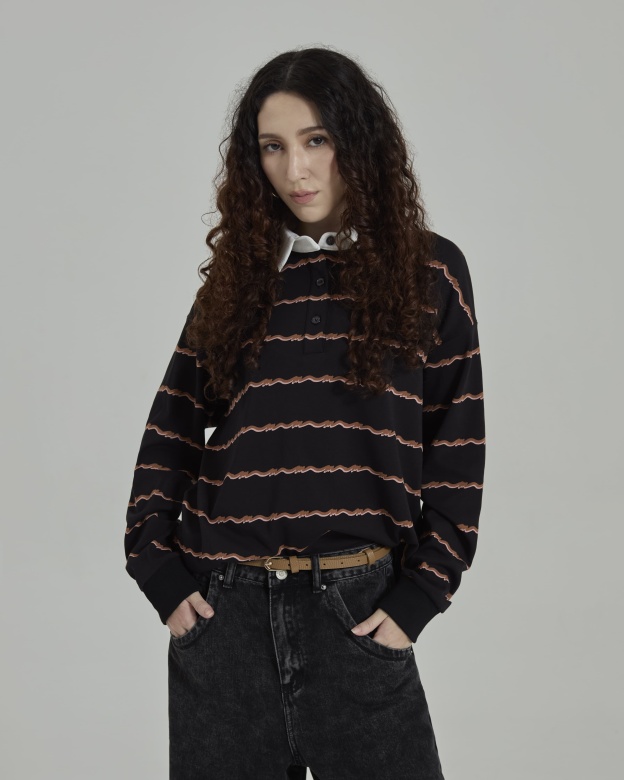 Josie Black Collared Striped Top