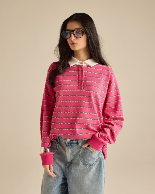 Josie Fuchsia Collared Striped Top