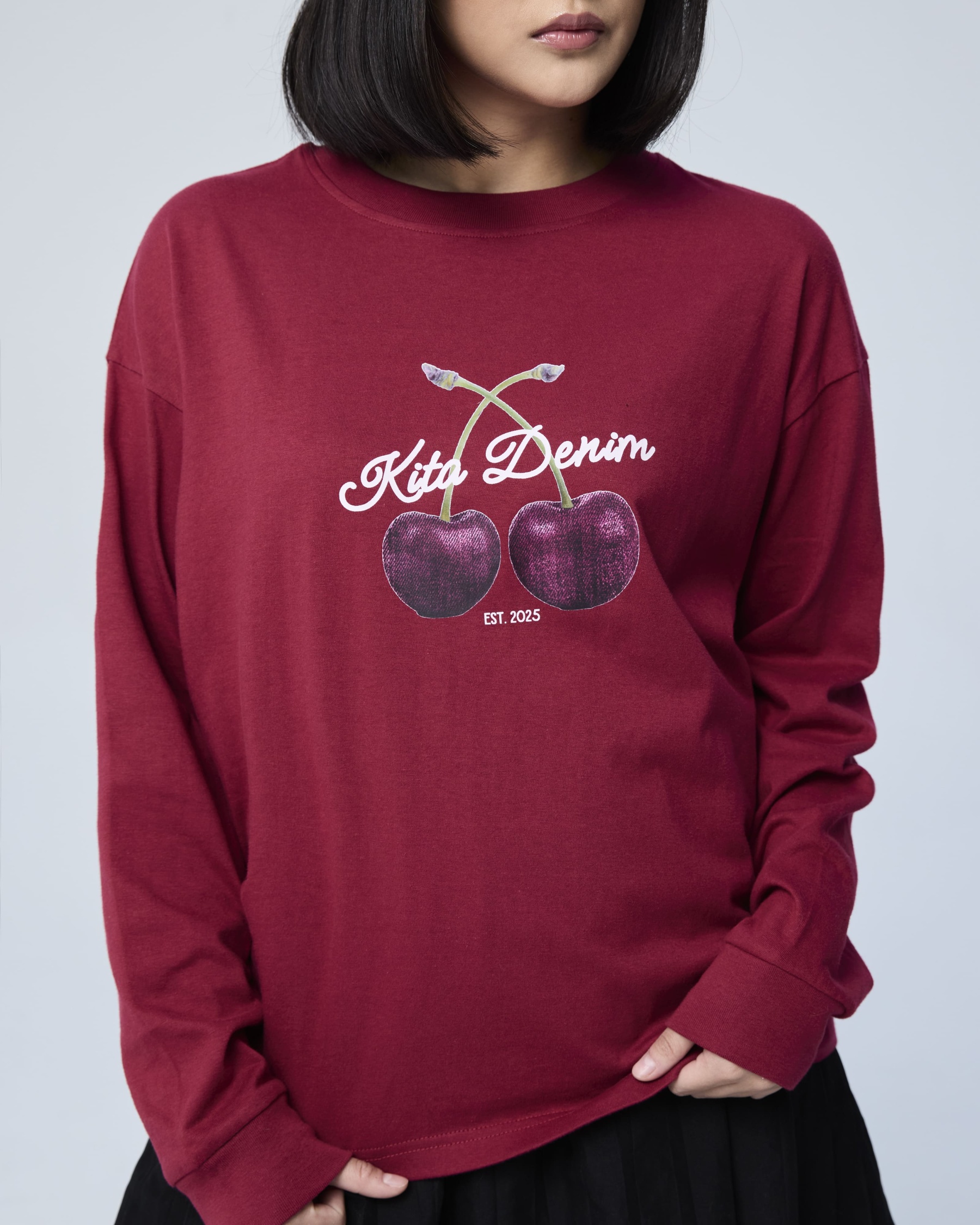 Maroon Kita Denim Graphic Jumper