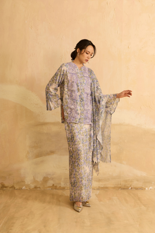 Inara Purple Flora Lace Kurung Set